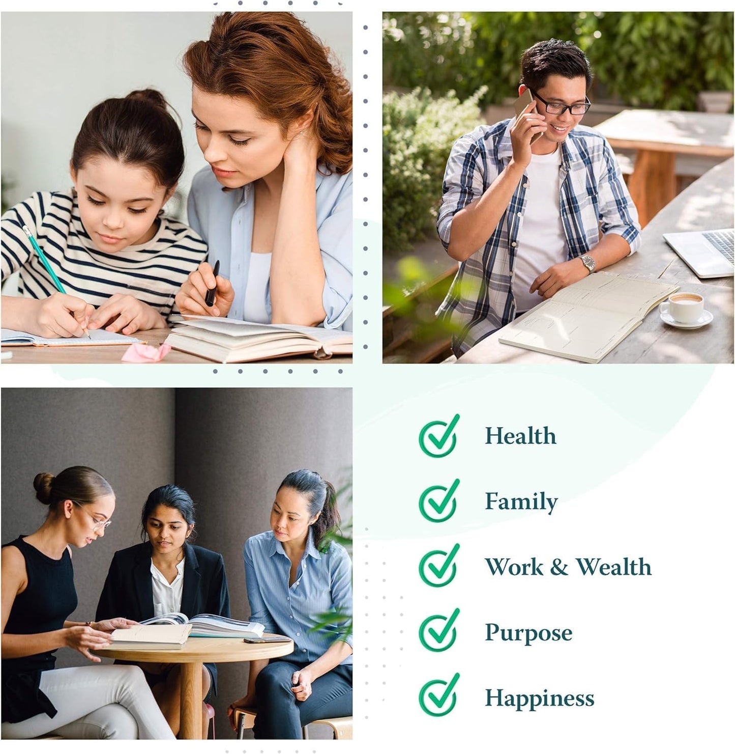 Purpose Planner Notebook B5 Hardcover 7.5”x9.8”- Teal Undated Daily, Weekly, and Monthly 2025 - Productivity & Goal Setting Tool for Work, Home, and Self-Care - ADHD & Journal for Adults