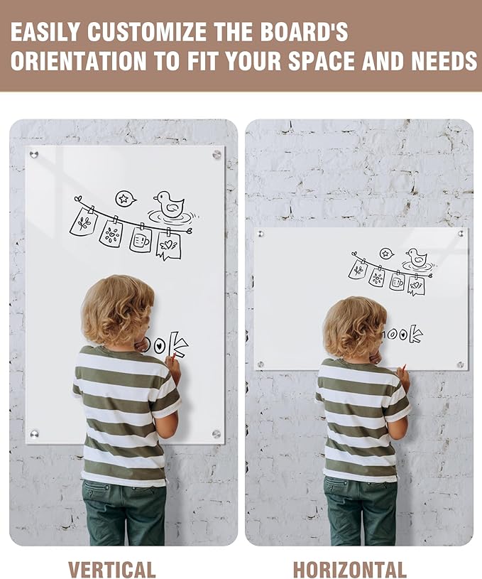 Magnetic Glass Whiteboard，36"x24" Wall Mounted Frameless Dry Erase Board for Office, Home & School Ultra White