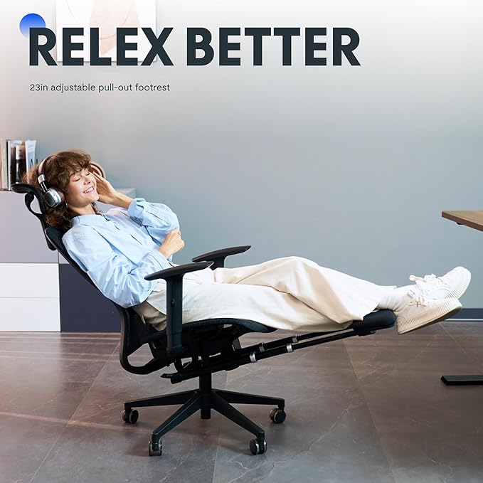 FLEXISPOT OC3 Air Ergonomic Office Chair with Footrest, High Back Computer Chair with Adjustable Lumbar Support/3D Headrest, Desk Chairs for Home Office Gaming Working, Black,Mesh Seat,Air-F