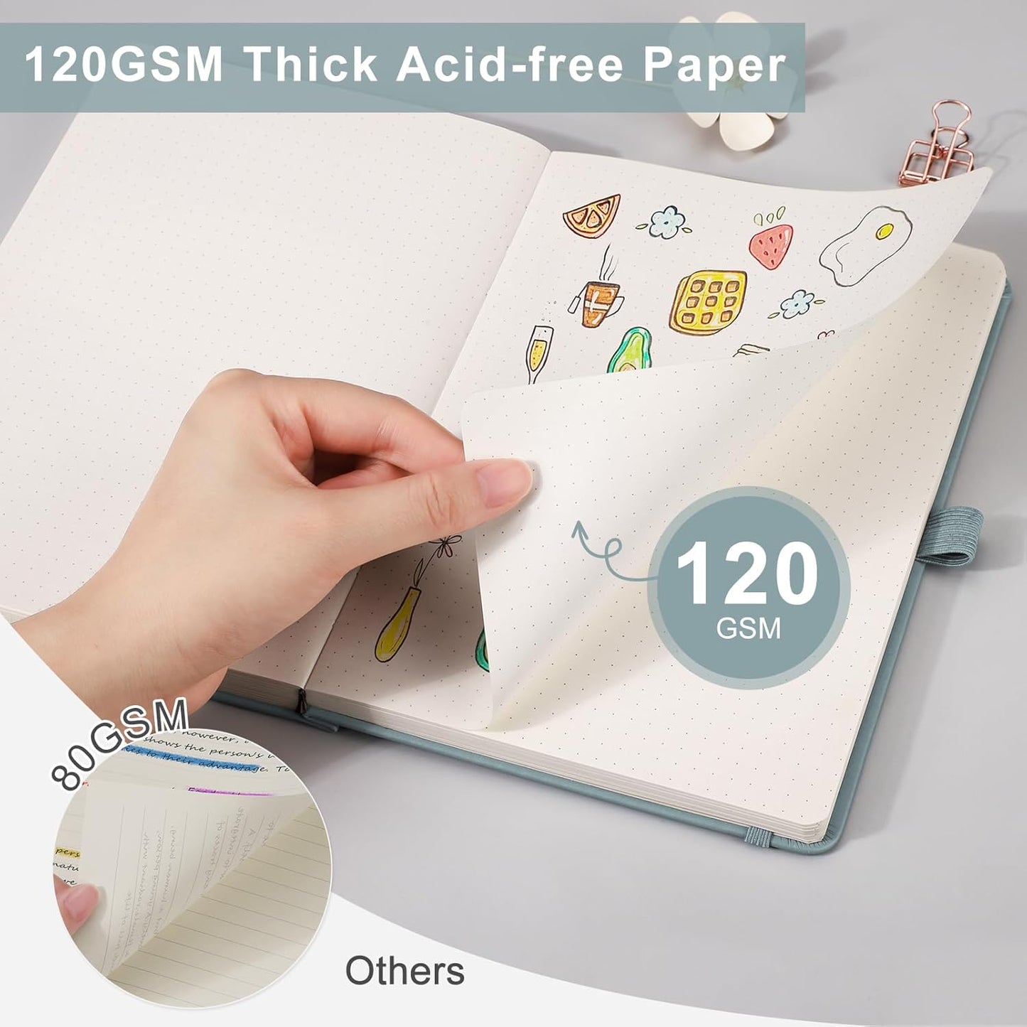 EMSHOI Dotted Notebook - 256 Pages A5 Dot Grid Journal Bullet Notebook with 120gsm Thick Dotted Paper,16 Perforated Pages, Hardcover Leather, Pen Holder, Inner Pocket, 5.75'' × 8.38''-Khaki