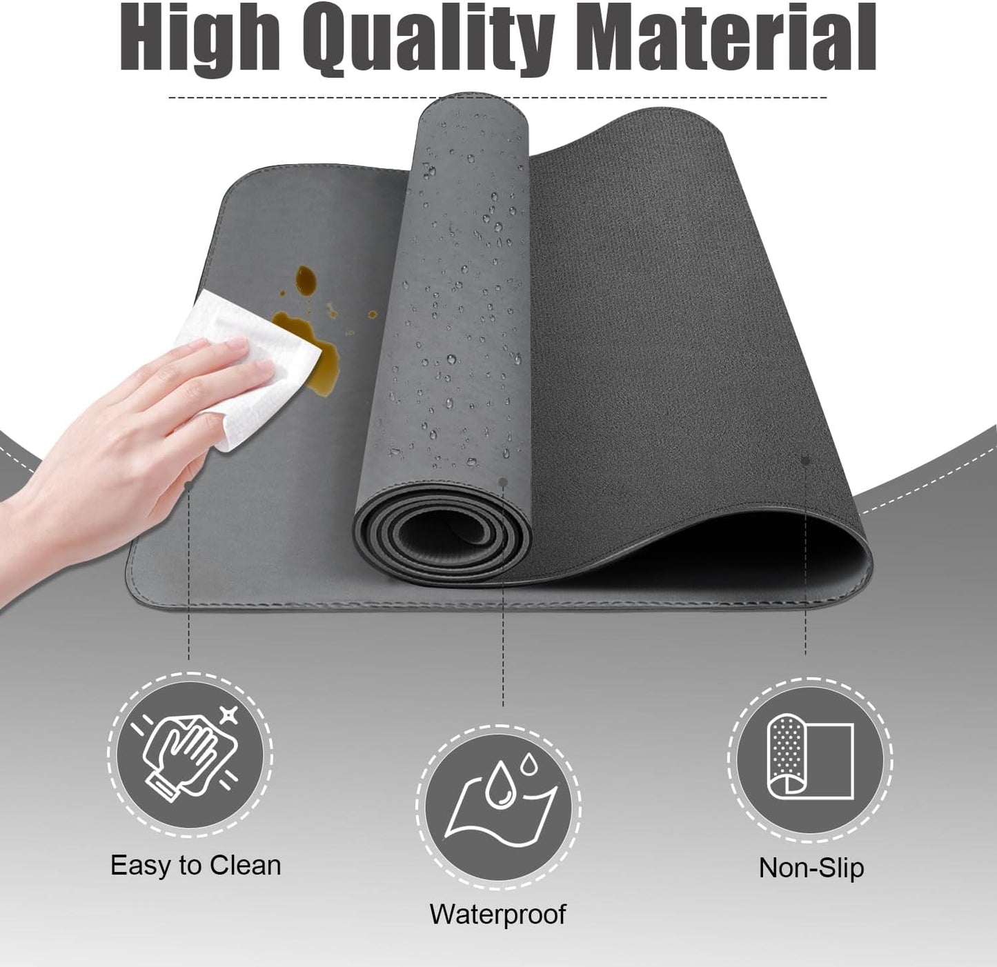 Leather Desk Pad Protector, 47.2'' x 23.6'', Suede Base Sewing Desk Blotter, Non-Slip Office Mat, Waterproof Writing Pad for Office and Home - Dark Gray