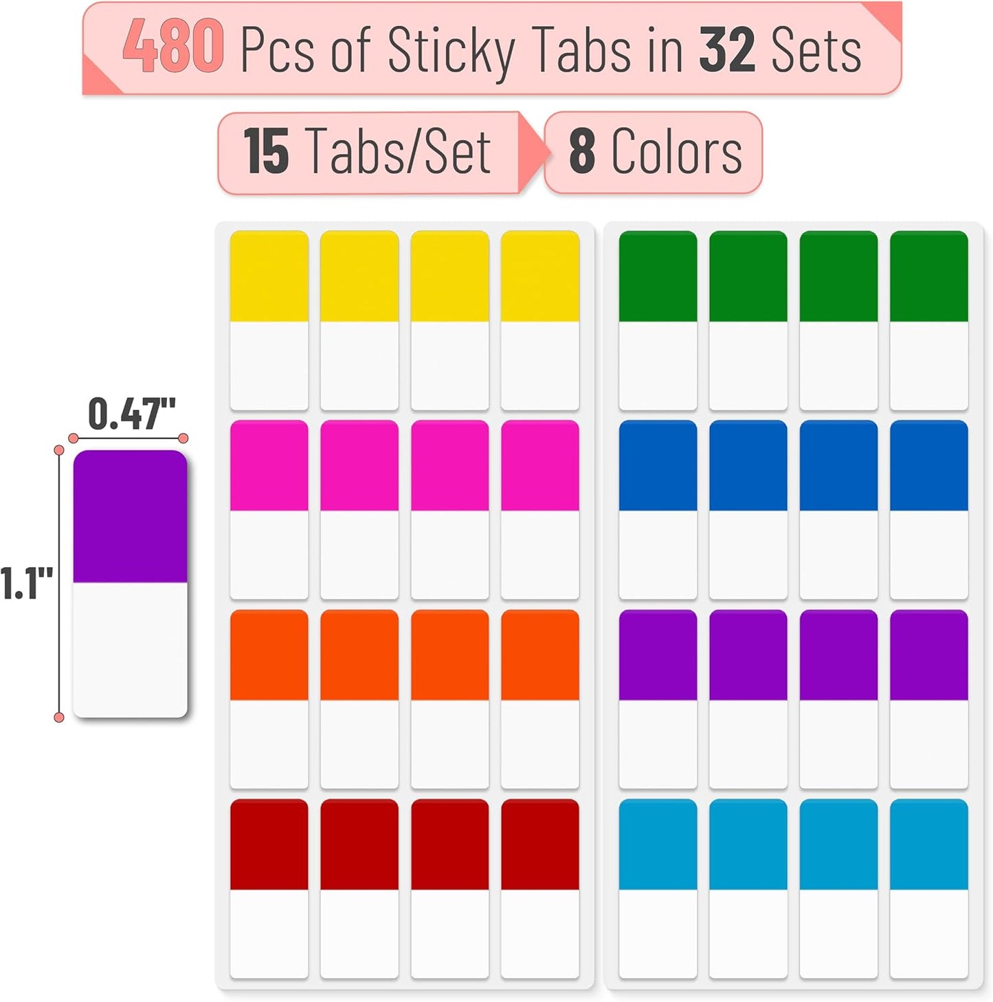 Mr. Pen- Sticky Index Tabs, 480 Pcs, Colorful Sticky Tabs for Notebooks, Page Markers, Page Tabs for Binders, Page Tabs Sticky Tabs for Books, Notebook Tabs, Book Sticky Tabs for Notebooks