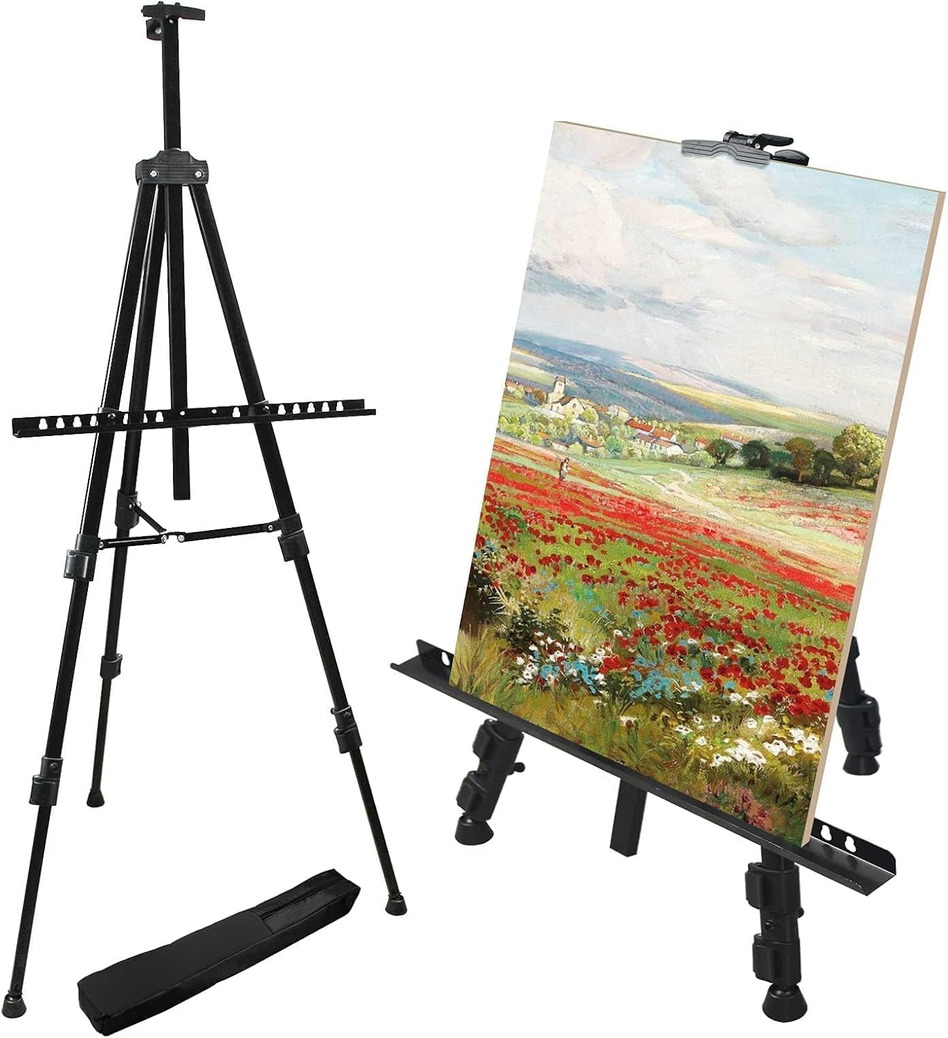 RRFTOK Art Painting Display Easel Stand, 72Inches Metal Portable Adjustable Easels for Painting Canvases Height from 22-72”for Table-Top/Floor Paint and Displaying,Black 2-Pack.