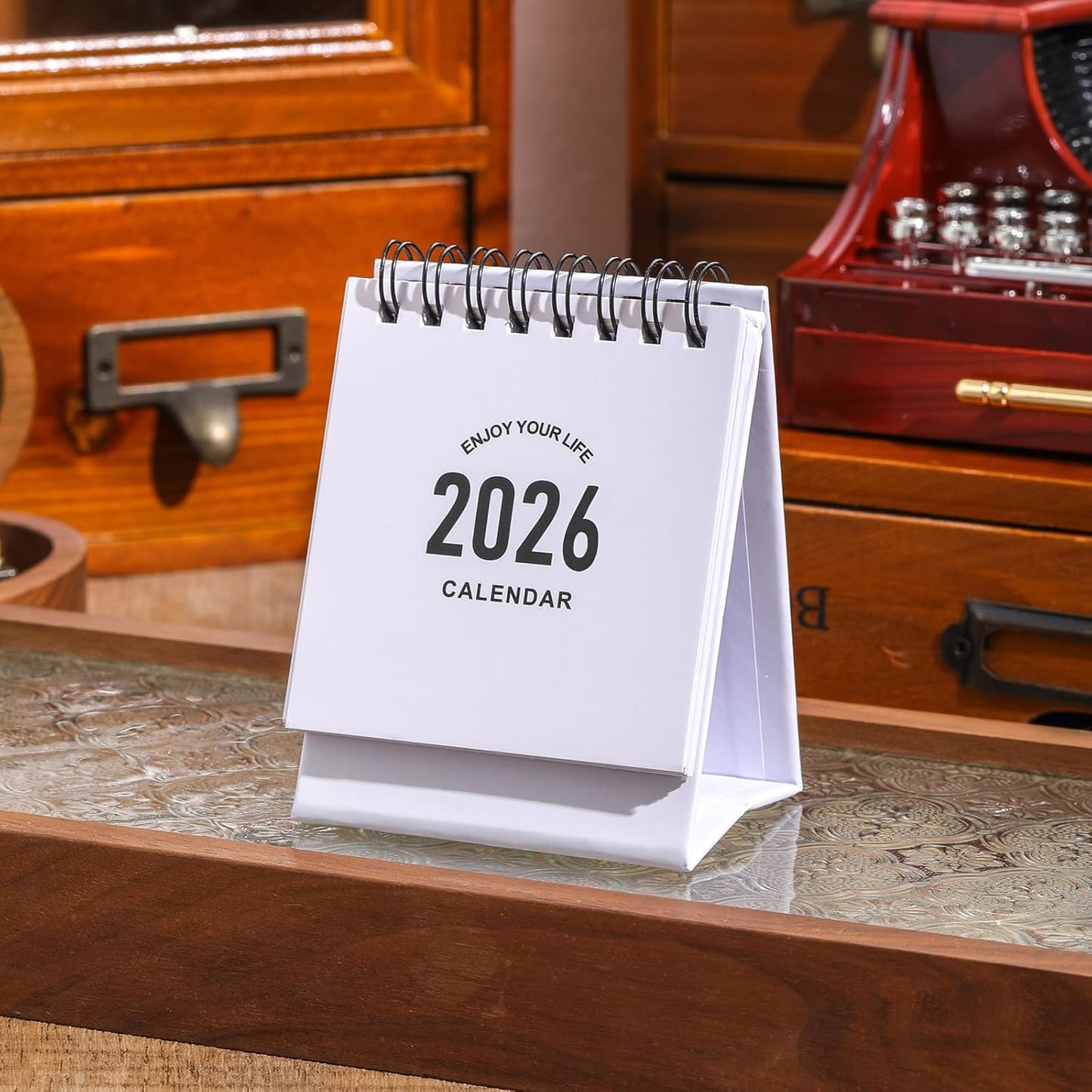 Mini Desk Calendar 2025-2026 - Small Desk Calendar Runs from July 2025 to Dec 2026, Monthly Calendar 250gsm Thick Paper Twin-Wire Binding with Stickers for Home Office School (Mini white)