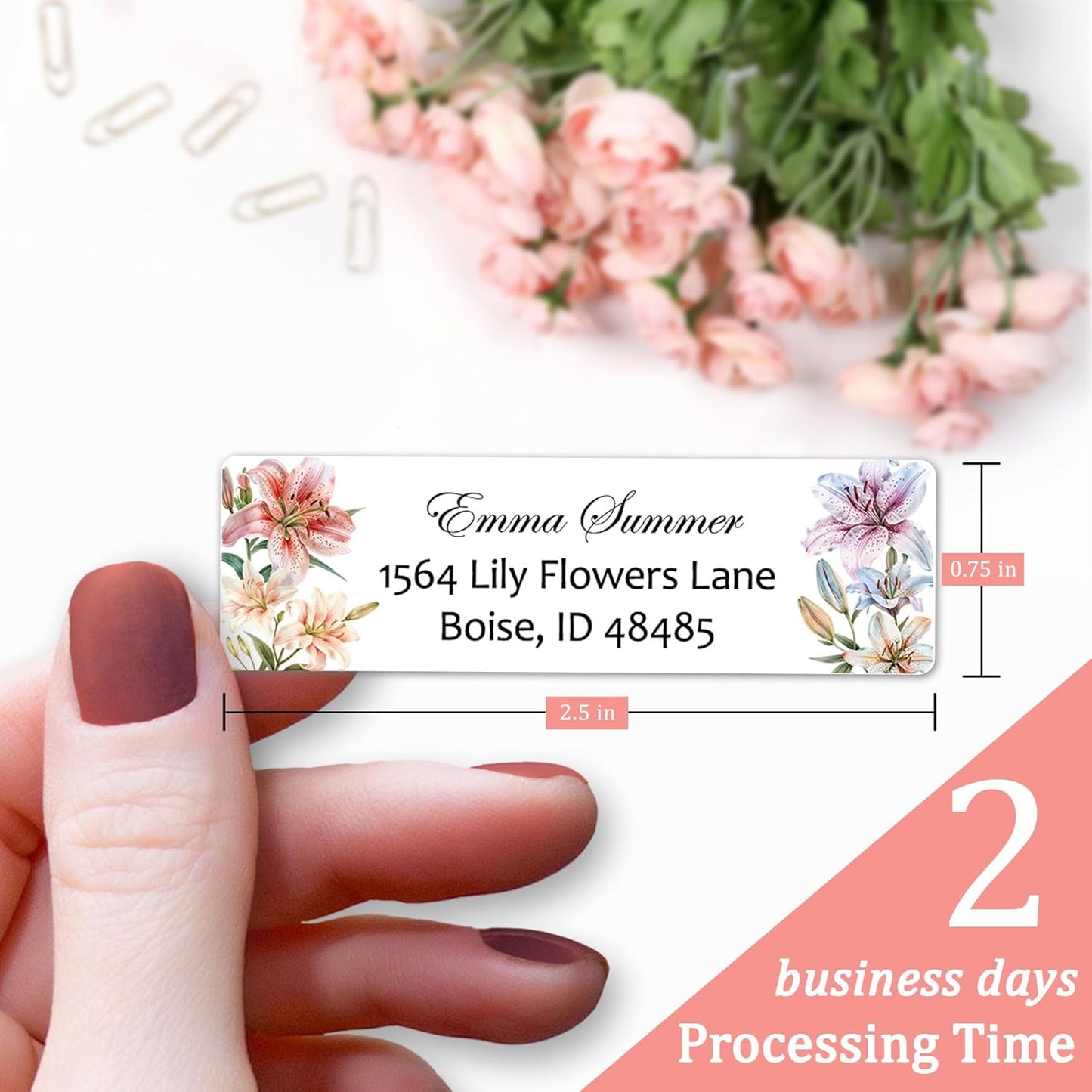 Personalized Return Address Labels Floral - High Gloss Custom Mailing Labels on Sheets - Self-Adhesive Return Stickers for Envelopes with Crisp Printing Design (50-1000)