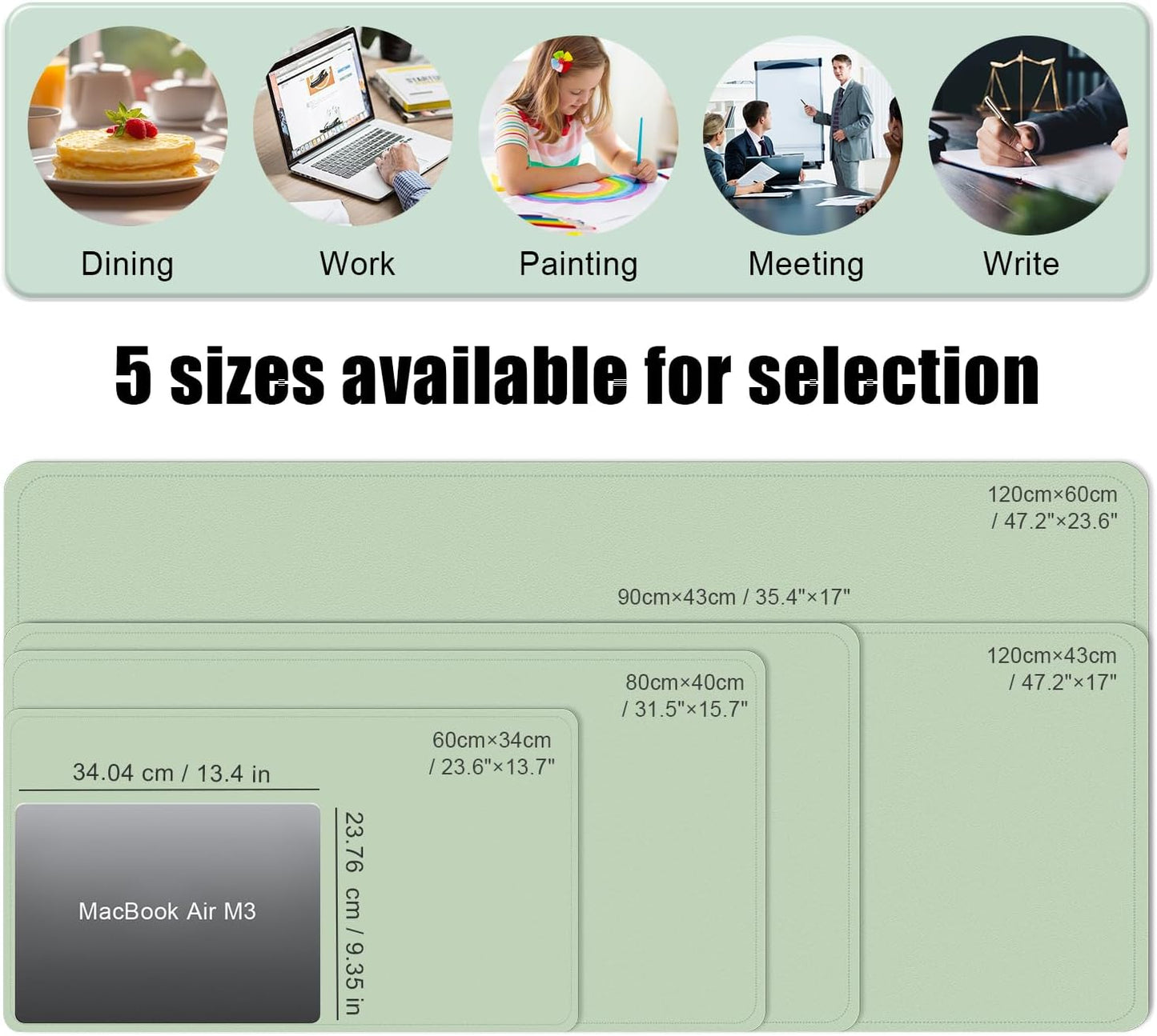 Large Desk Pad 35.4" x 17", Non-Slip Desk Mat with PU Leather & Natural Cork, Waterproof Writing Desk Natural Cork, Computer Mat Desk Protector for Office Home, Light Green