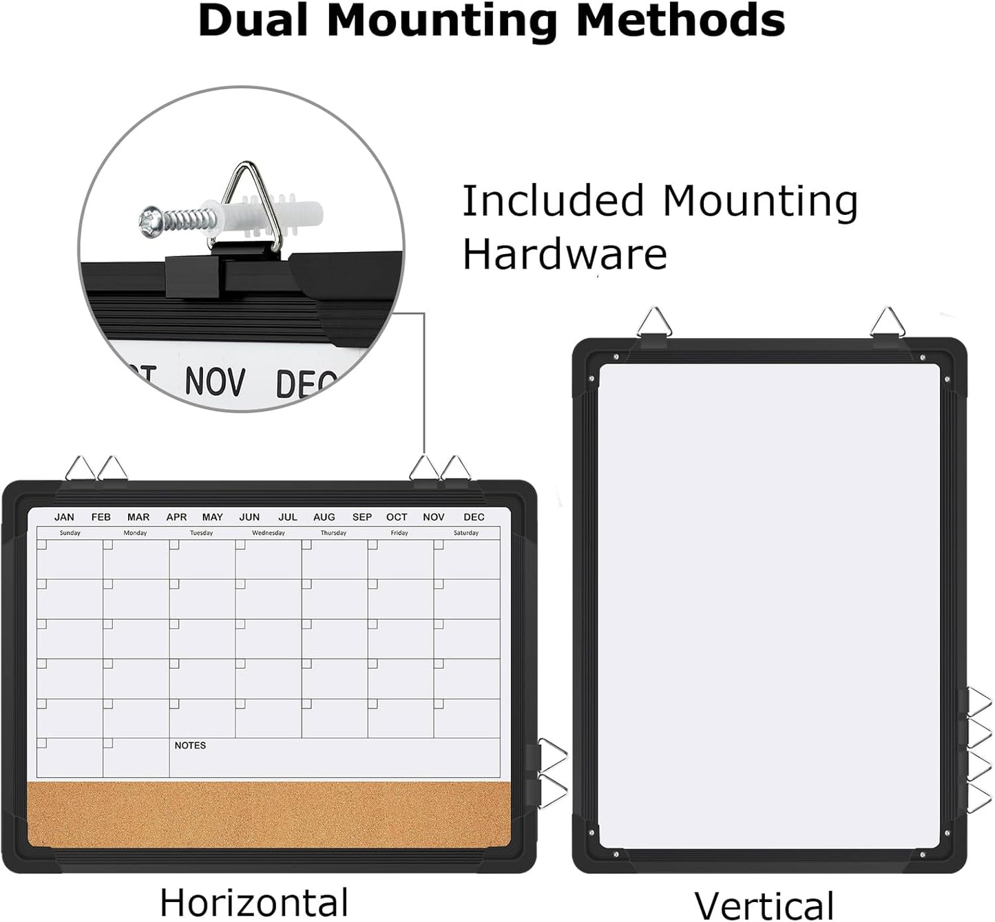 EAONE 16x12 in Double Side Whiteboard Calendar & Cork Board Combo for Wall, 3 in 1 Magnetic Dry Erase Whiteboard Monthly Calendar and Bulletin Board with Aluminum Frame for Home Office Kitchen