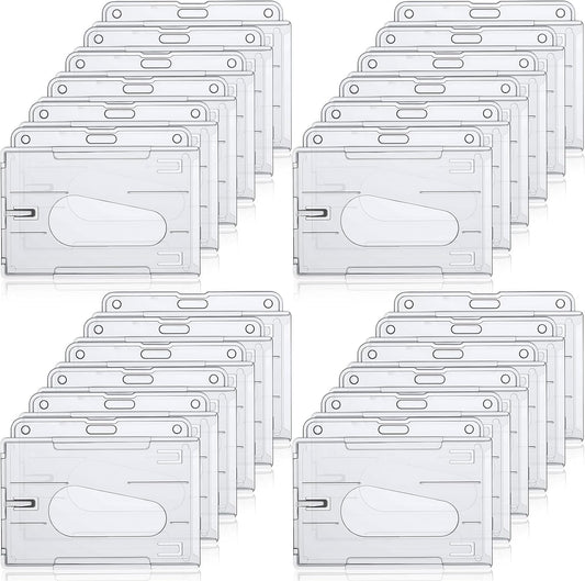 Marspark 25 Pcs 2 ID Badge Holder Heavy Duty Plastic ID Card Holder Transparent Protector Clear Badge Protector Cover Sleeve Protective Cover with Thumb Slot for Credit Card(Horizontal)