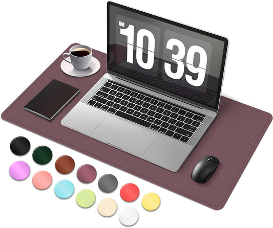 Desk Pad Protector, Leather & Suede Desk Mat, Non-Slip Desk Pad Mat, Large Mouse Pad, Waterproof Desk Blotter Mat, Desk Cover for Office, Home (Dark Purple, 23.6" x 13.7")