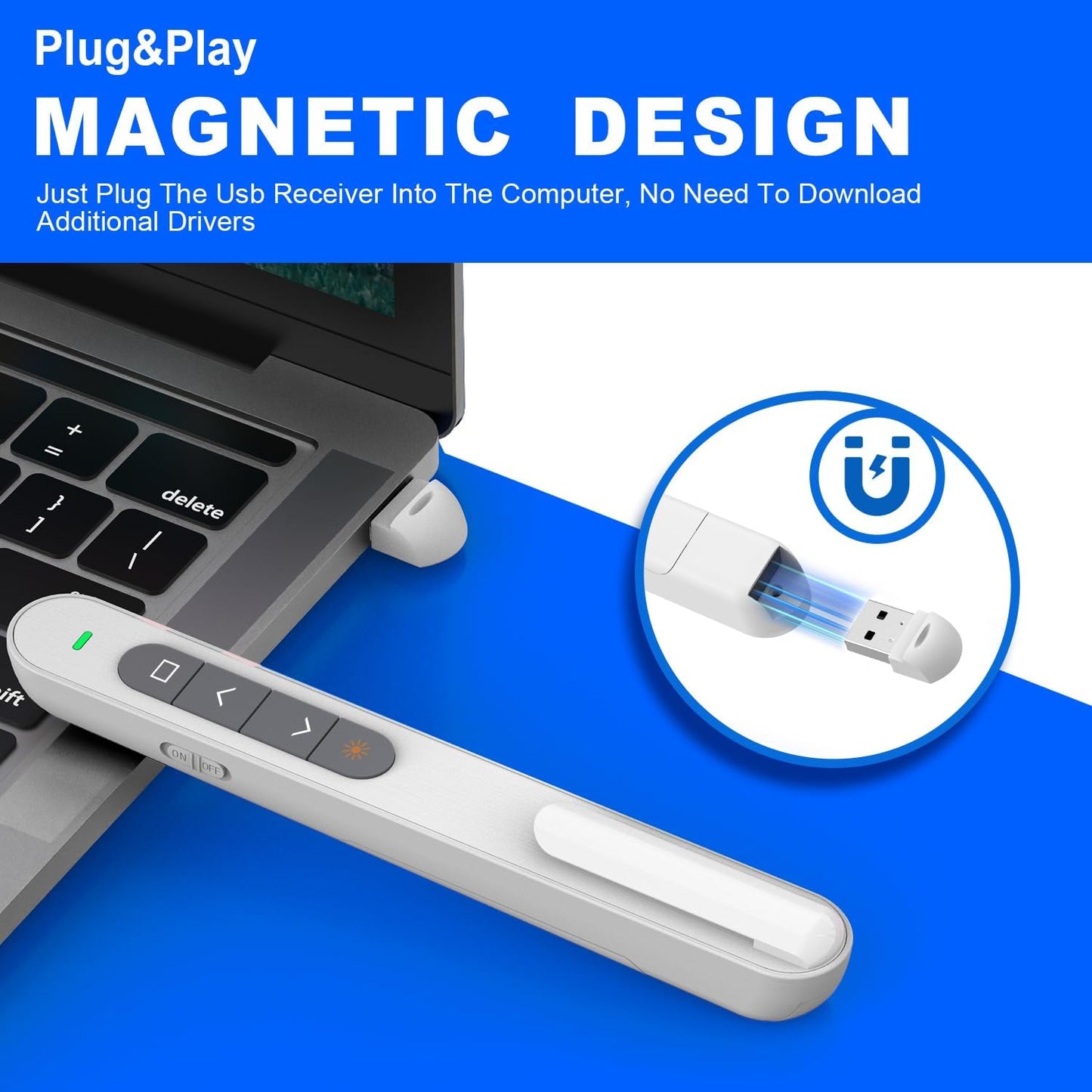 QUI Presentation Clicker for PowerPoint, RF 2.4GHz USB Wireless Presenter Remote with Volume Control, PowerPoint Clicker Slide Advancer for Mac, Windows, Laptop, Keynote