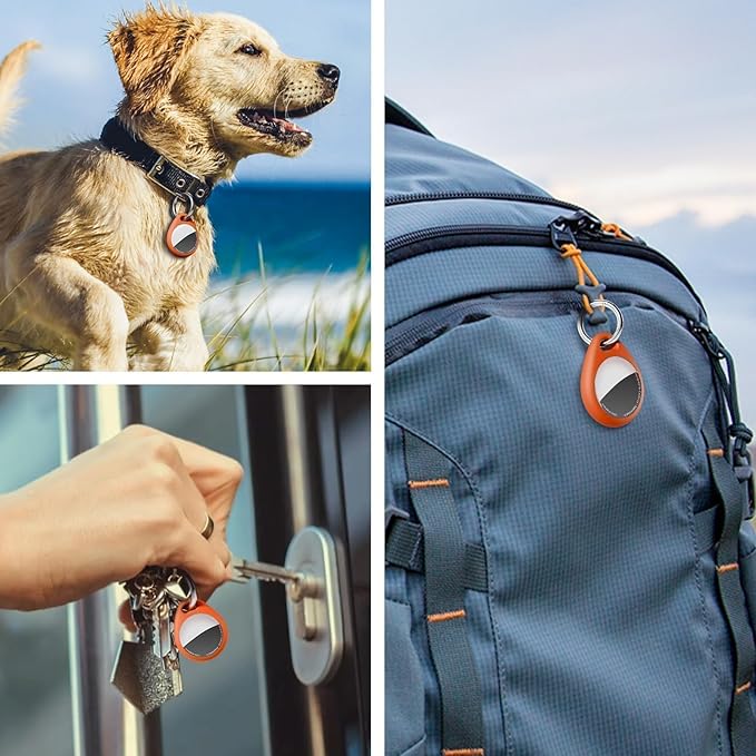 for AirTag Keychain Holder with Wire Cable, Secure Lock Case for Air tag, Compatible with AirTags, Key Ring Chain Luggage, for Airtag Accessories for GPS Item Finder Tracker, Orange