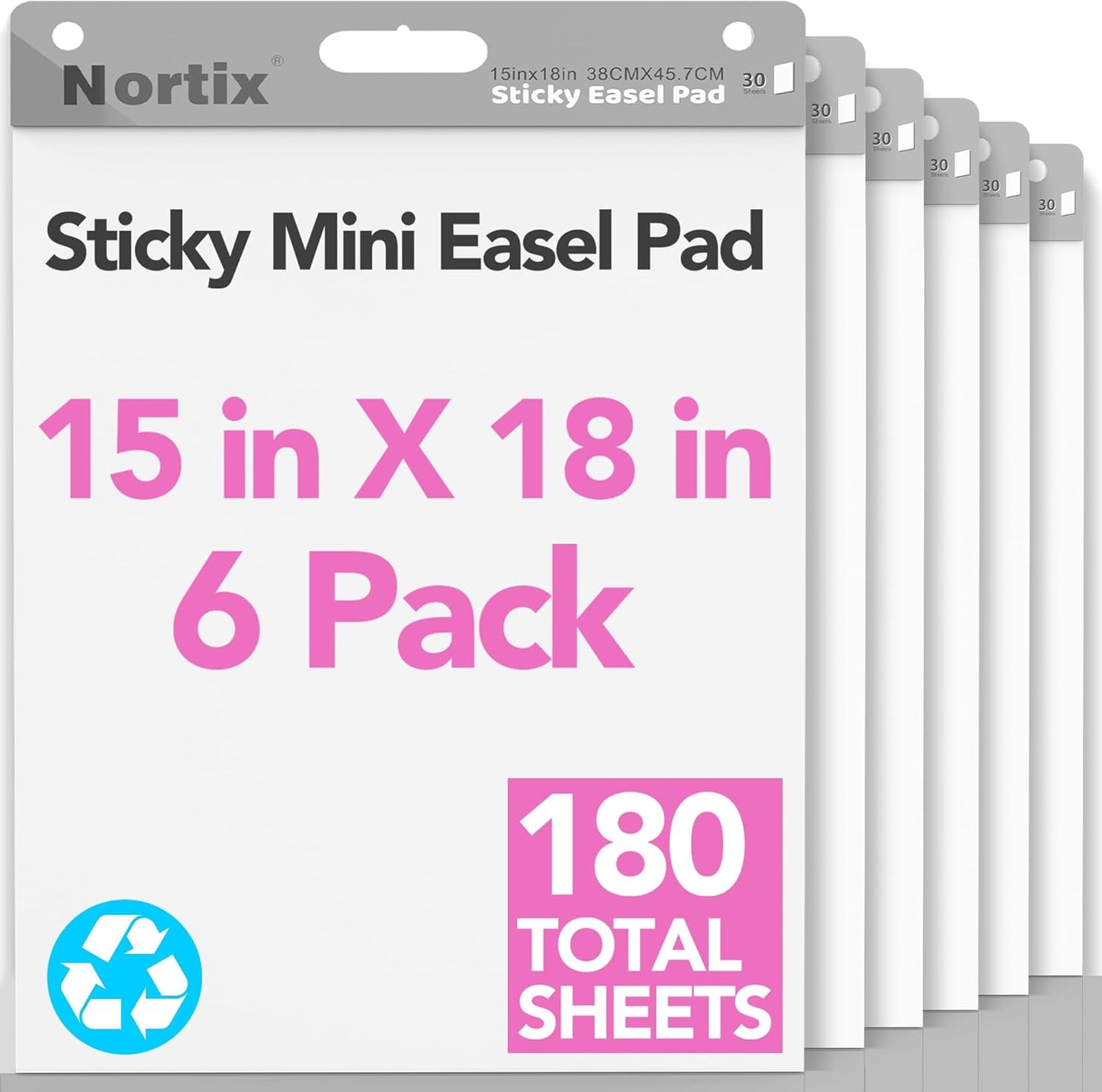Nortix Flip Chart Paper, Sticky Easel Pads, Chart Paper for Teachers,Super Adhesive & Bleed-Resistant, Mini Self-Stick Easel Paper for Classroom/Office, 15 x 18 inch, 30 Sheets/Pad, 6 Pads