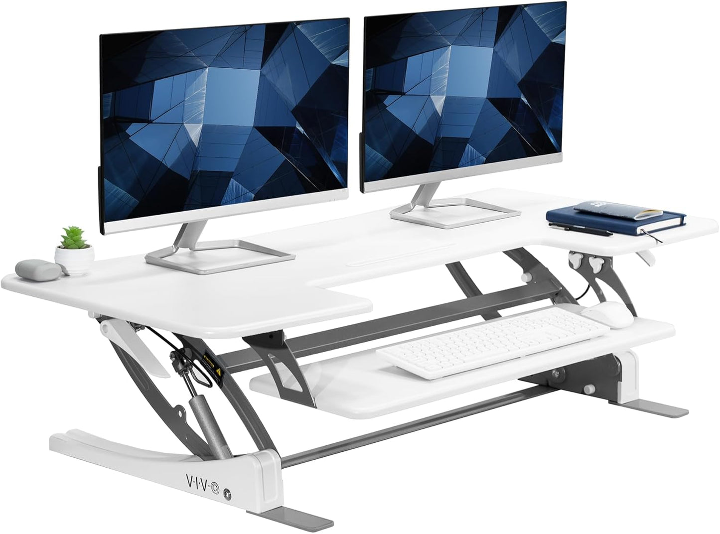 VIVO 48 inch Height Adjustable Large Stand Up Desk Converter, V Series, Quick Sit to Stand Tabletop Dual Monitor Riser Workstation, White, DESK-V048VW
