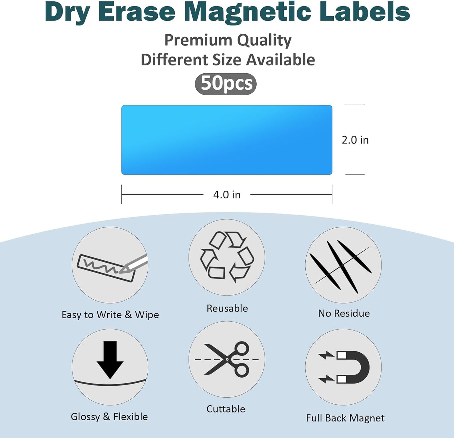 LLPT Dry Erase Magnetic Labels 2" x 4" 50 Packs Blank Writable Magnet Stickers Reusable for Refrigerator Shelf Whiteboard Toolbox Craft and Other Metallic Surfaces Green (DML2040GN)