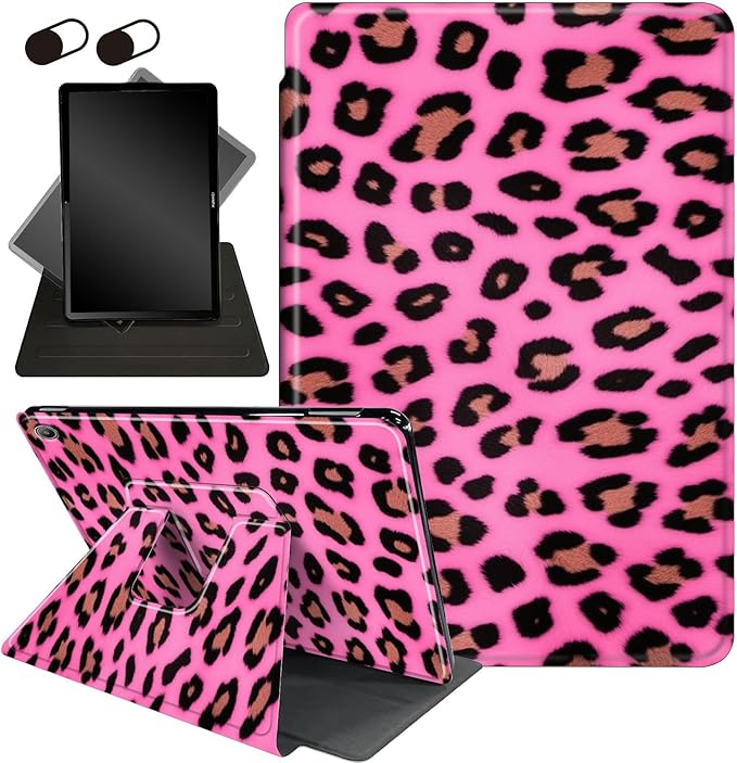 for All-New Amazon Kindle Fire HD 10 Tablet Case (13th Generation, 2023 Release) 10.1", 360 Degree Rotating Stand Cover with Auto Wake Sleep Case for Fire Tablet 10 2023,Pink Leopard