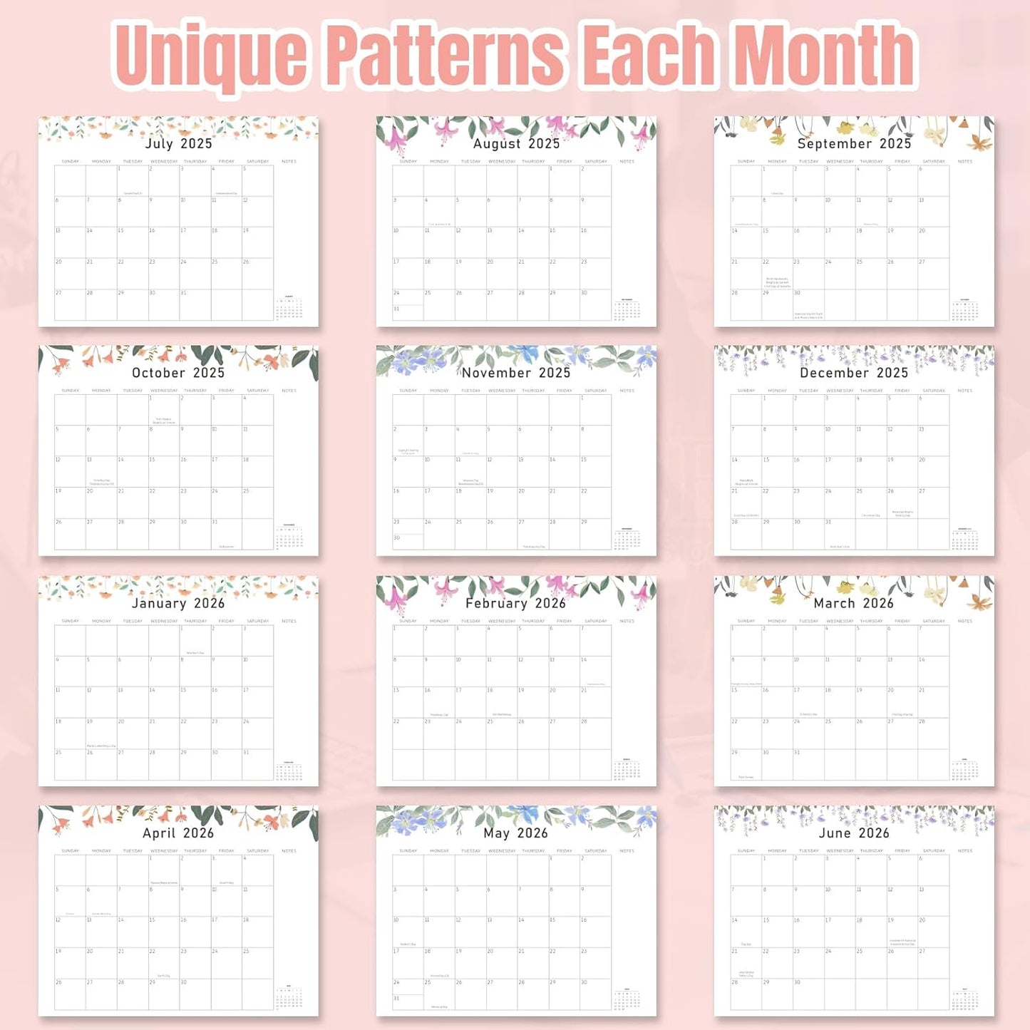 Gannyfer Desk Calendar 2025-2026, July 2025-Dec 2026, 18 Monthly Large Calendar 2025-2026, 22" x 17" Desktop Pad Calendar for Planning and Organizing In Your Family, School or Office-Pink(6 Stickers Included)