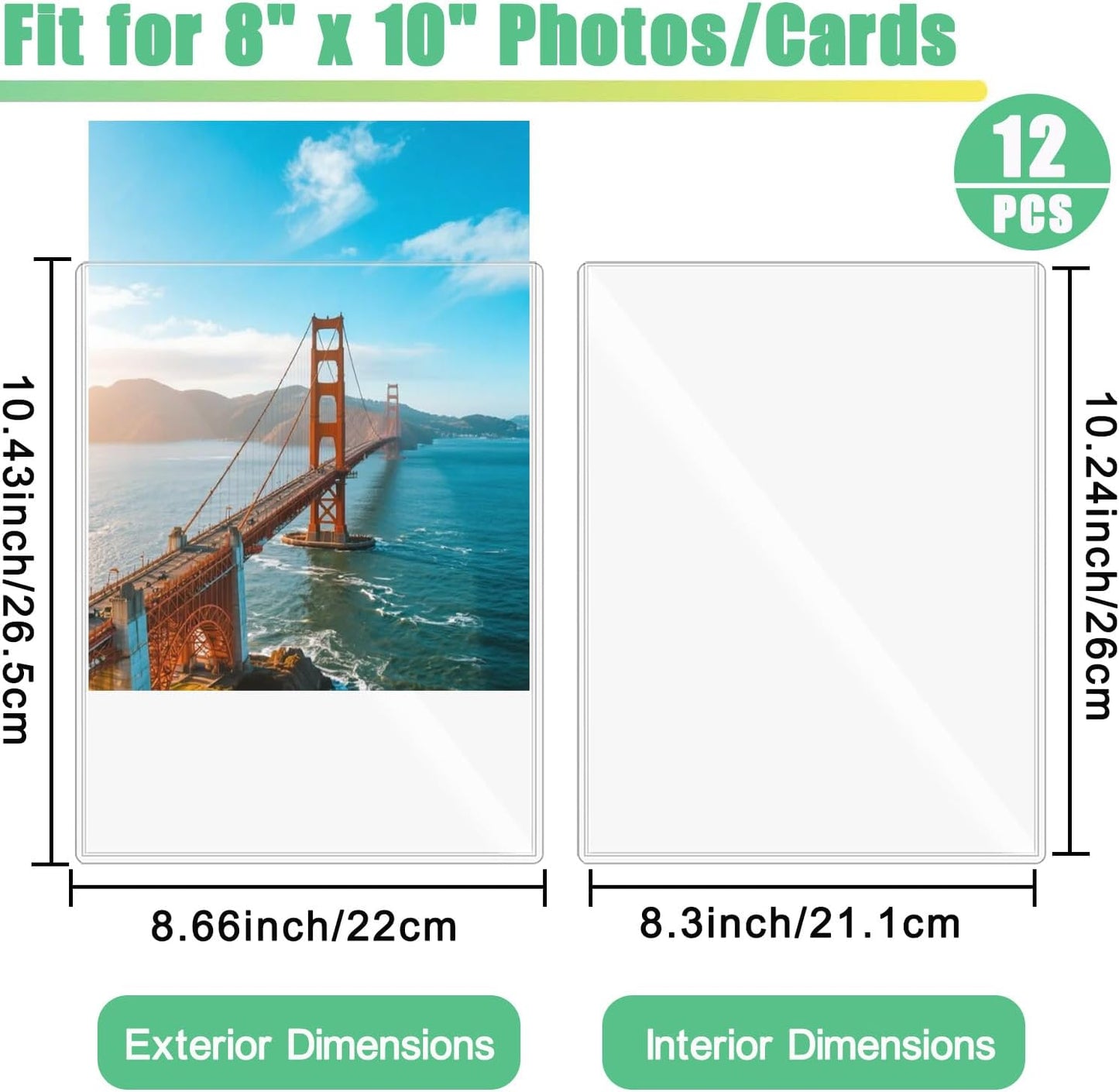 12PCS 8" x 10" Clear Rigid Card Sleeves – Waterproof Hard Plastic Protectors for Postcards, Prints, Photos, Trading & Sports Cards – Top Load Jumbo Sheet Holders