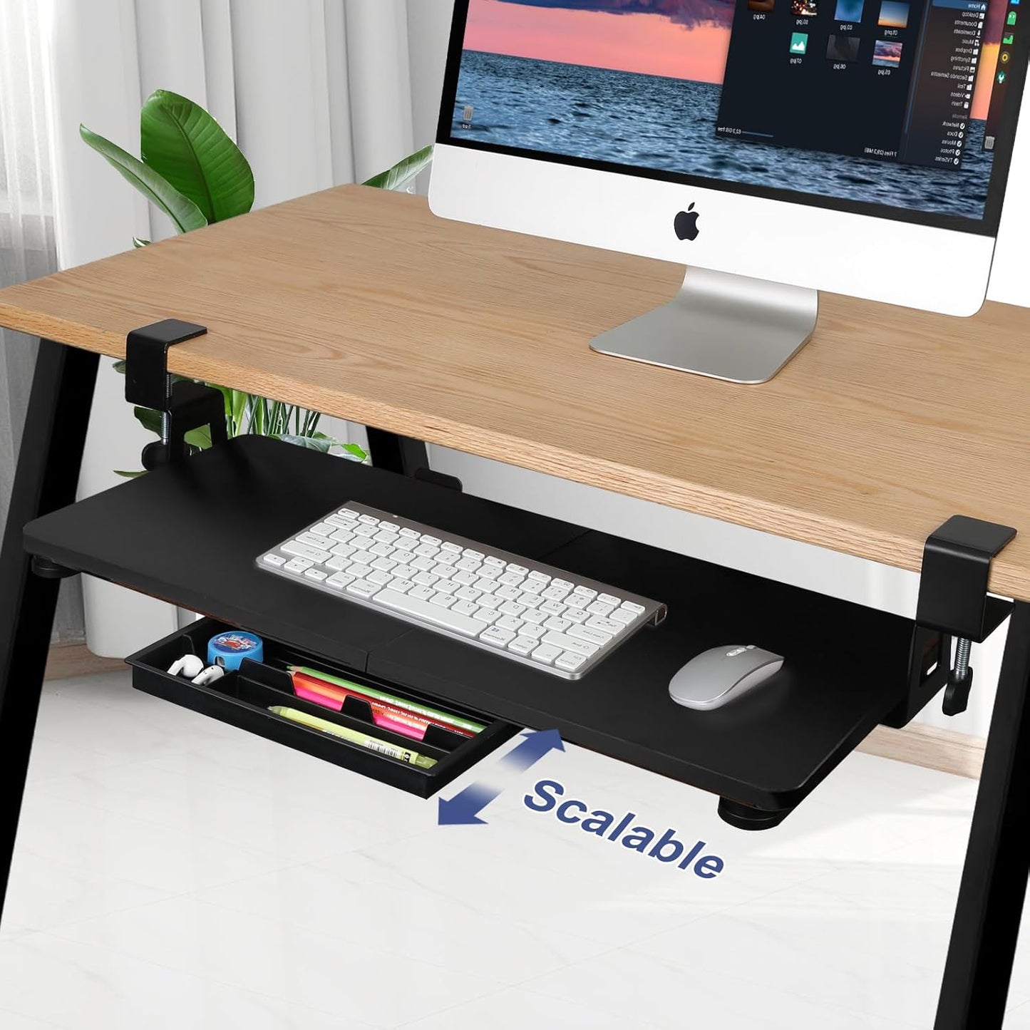 Desktop Keyboard Tray, Pull-Out Under The Table, 26.77 "X 11.81" Large-Sized Keyboard Tray, C-Shaped Lip Holder, Easy to Install, Suitable for Home Learning and Office Use(Black)