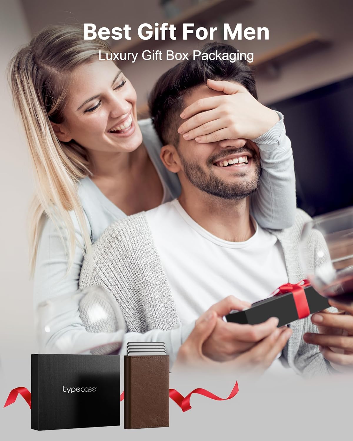 typecase Mens Wallet Card Holder: Pop Up Aluminum Case, Genuine Leather, Smart, RFID Blocking, Slim, Minimalist, Front Pocket - 9-14 Card Capacity | ID Window | Cash Slot (Black Brown)