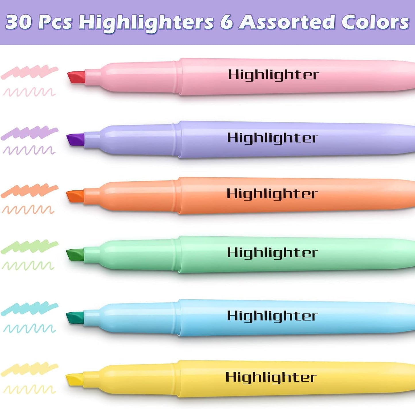 Duchong 30 Count Highlighters, Pastel Highlighters Assorted Colors Bulks, Chisel Tip Dry-Quickly Highlighter Markers for Adult Kids, Office Classroom Must Have, School Supplies for Teachers