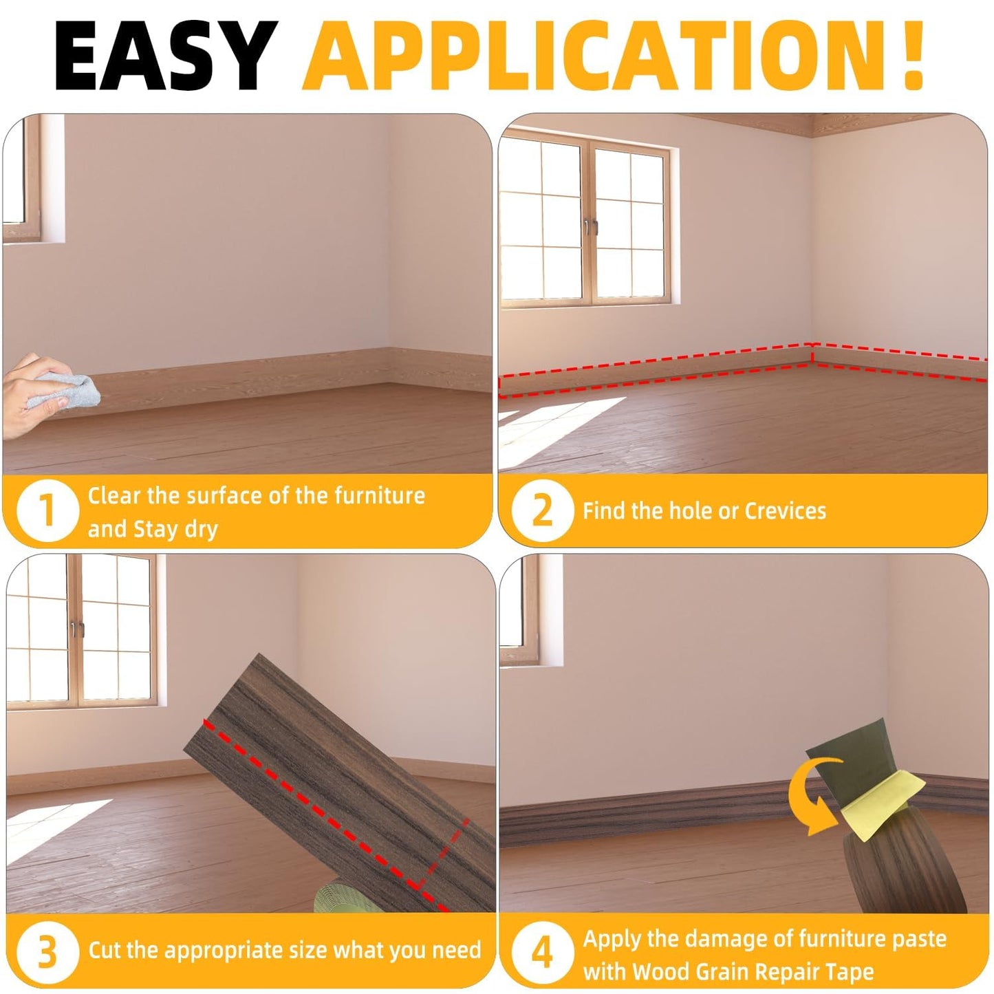 GSCIT Club Walnut Wallpaper, 2.4 inch X 15ft Self Adhesive Wood Grain Repair Tape Walnut Repair Patch for Tables, Chairs, Baseboards, Doors, Windows, Floors, Handicraft DIY.