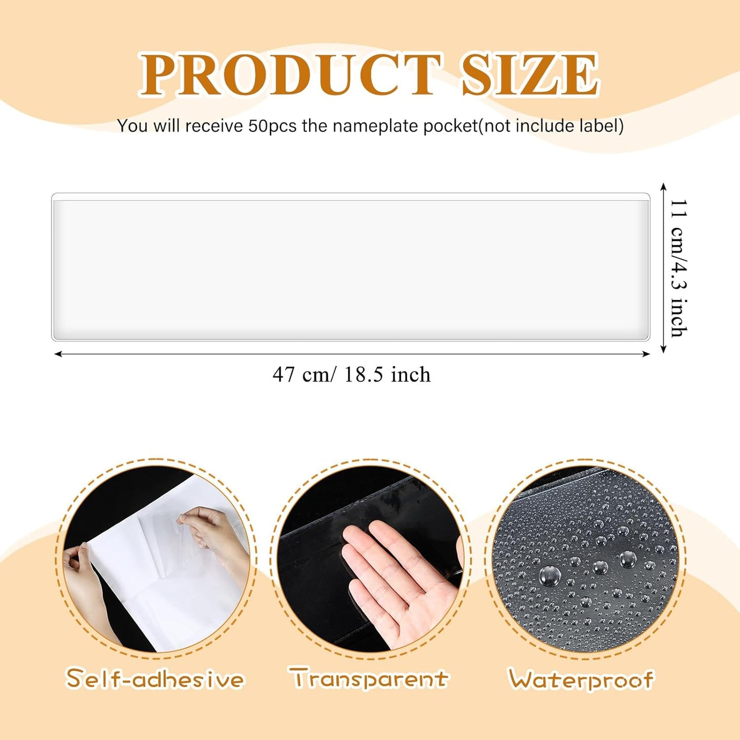 Jeyiour 50 Pcs Label Holders Adhesive Nameplate Pockets Storage Bin Labels Index Card Holder Shelf Plastic Peel Stick for Classroom Supermarket Bookshelf Library Student Box Drawer (4.3 x 18.5 Inch)