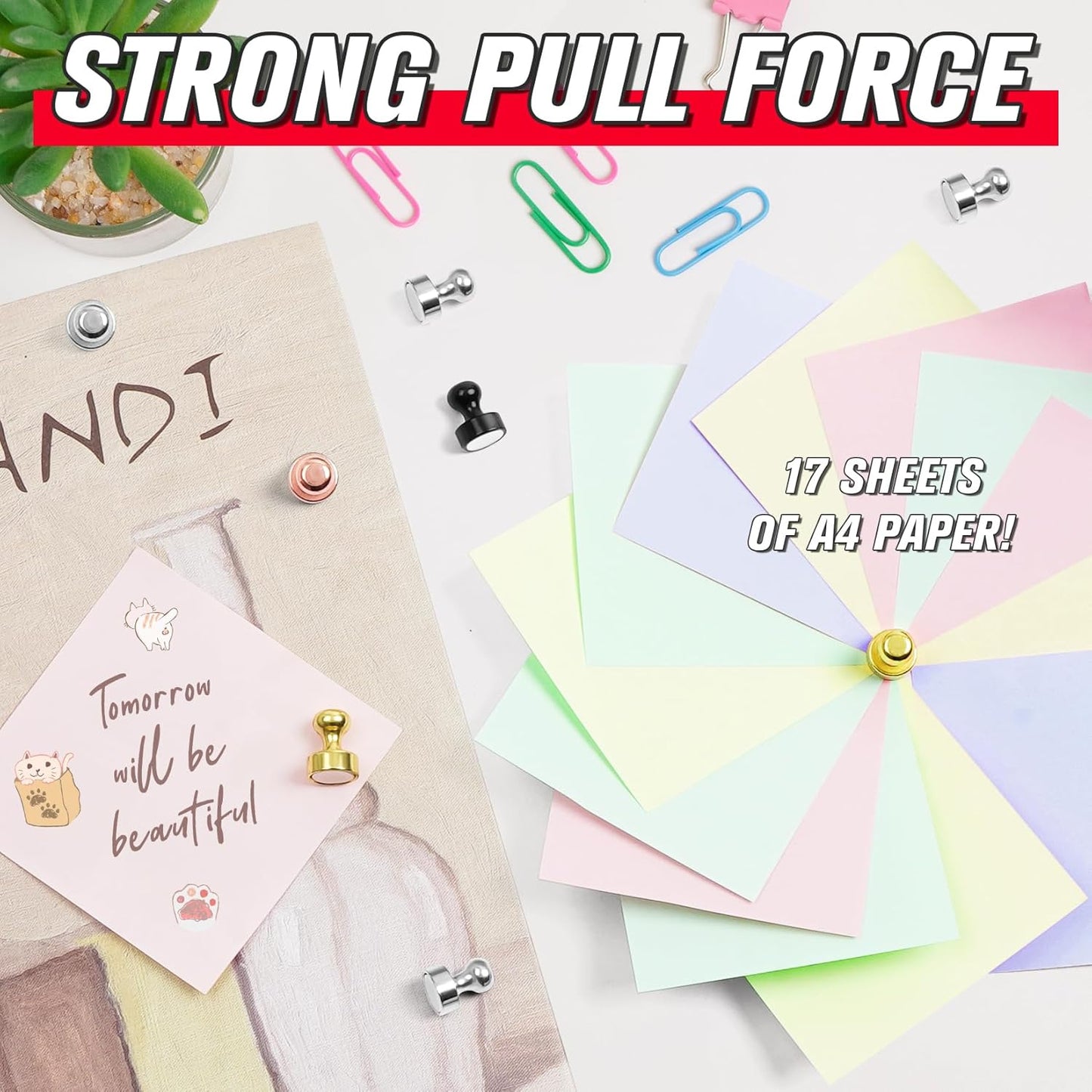 FINDMAG 14Pcs Fridge Magnets, Small and Strong Whiteboard Magnets, Rose Gold Push Pins for Dry Erase Board, Office, Bulletin Board, Classroom