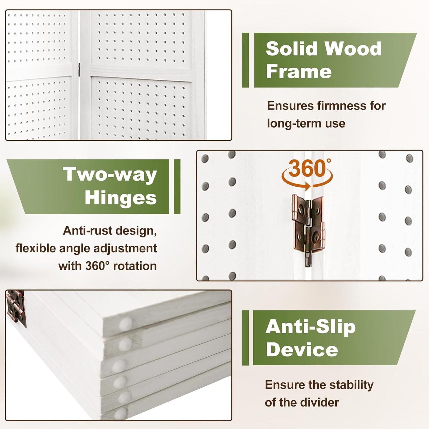 NicBex 4 Panel Pegboard Display,5.6FT Wood PegBoard Room Dividers,Folding Privacy Screens Portable Freestanding Display Board for Craft/Art Shows,Room Separation,White