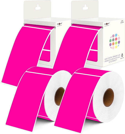 PARLAIM 3x5 inch Rectangle Color Code Stickers, 1000PCS 4 Rolls Square Adhesive Inventory Label, Fluorescent Pink