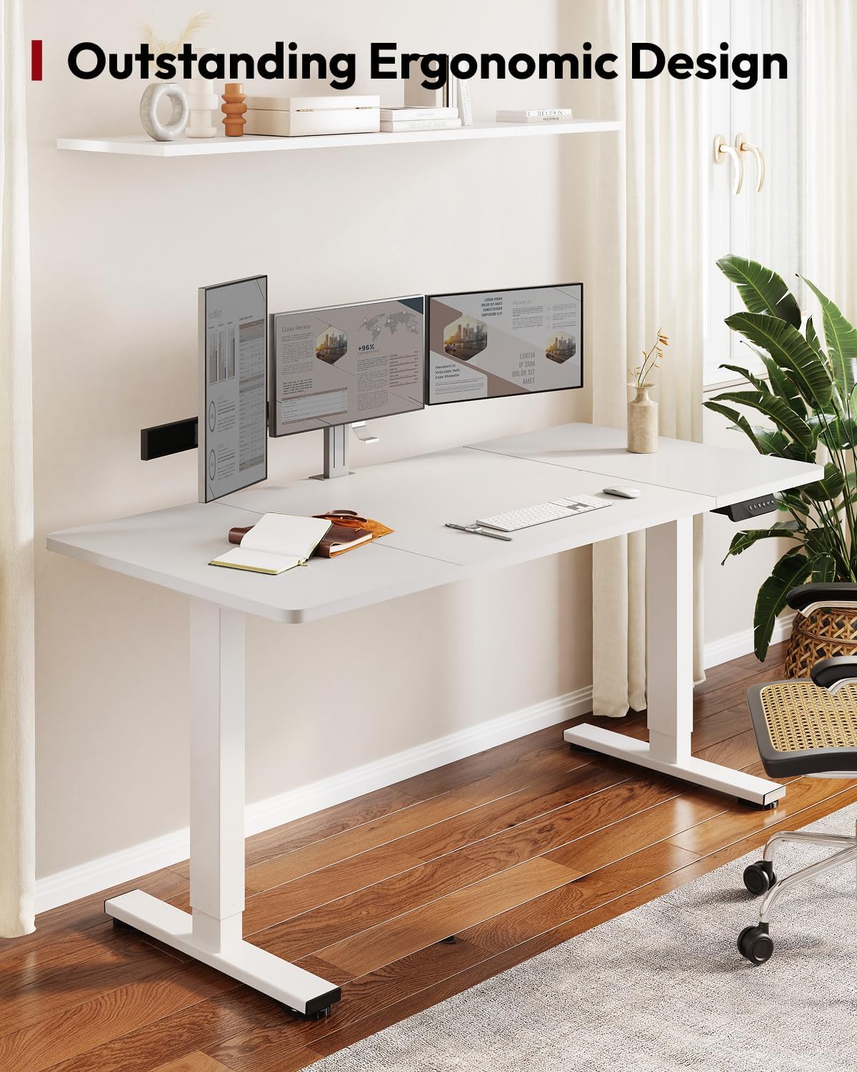 SANODESK Standing Desk Height Adjustable Electric Stand up Desk 79x32 Inches Sit Stand Home Office with Splice Board, White Frame/White Top