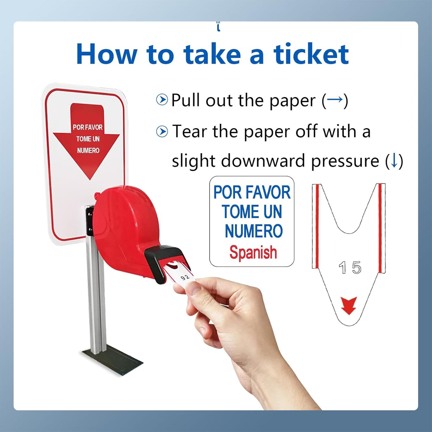 2 Digit Take a Number System Ticket Dispenser with Counter Stand and 1 Roll Queue Ticket 2000 Tickets for Queue Call System (K-T-2-ES)