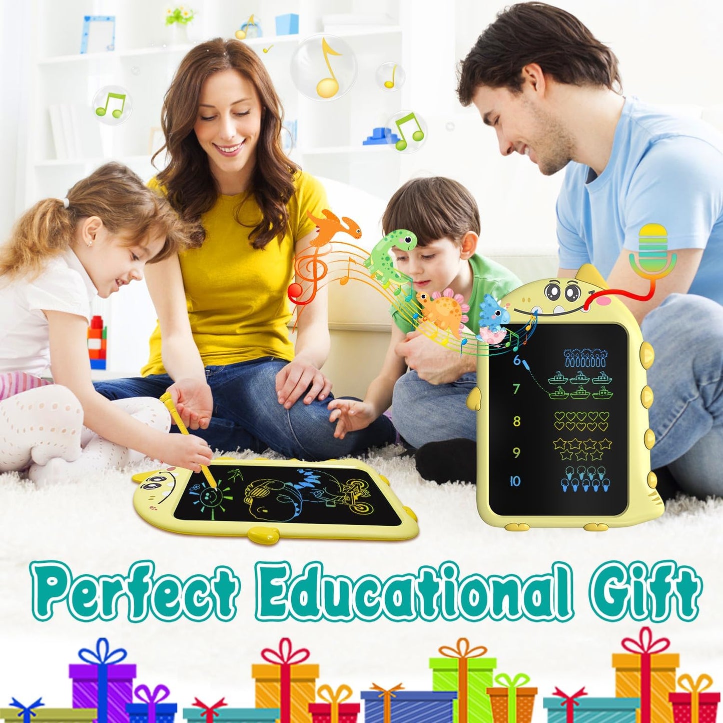 10inch LCD Writing Tablet with Record, Dino Sounds, Type-C Rechargeable,Doodle Board Toddler Learning Toys for 2-6 Kids Christmas Birthday Gift for Quiet Play in Hotel, Airplanes...