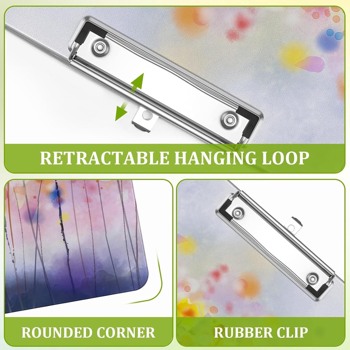 Watercolor Floral Clipboard,Decorative Acrylic Clipboard with Low Profile Metal Clip for Office,School,Teachers,Students Standard Letter Size 9x12.5