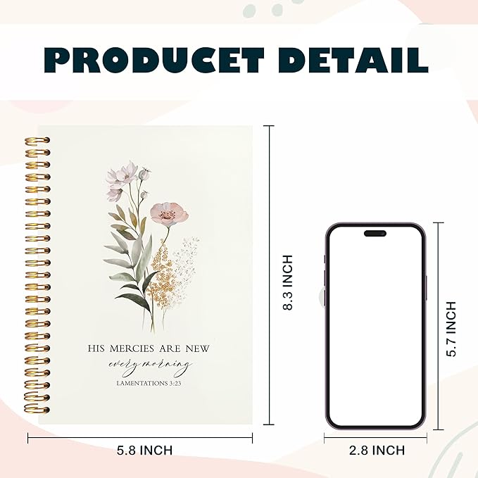 BearCake Bible Christian Journals Floral Notebooks for Women Note Taking,Prayer Journal for Women, His Mercies are New Every Morning,Bible Study Journal for Women 5.5x8.3