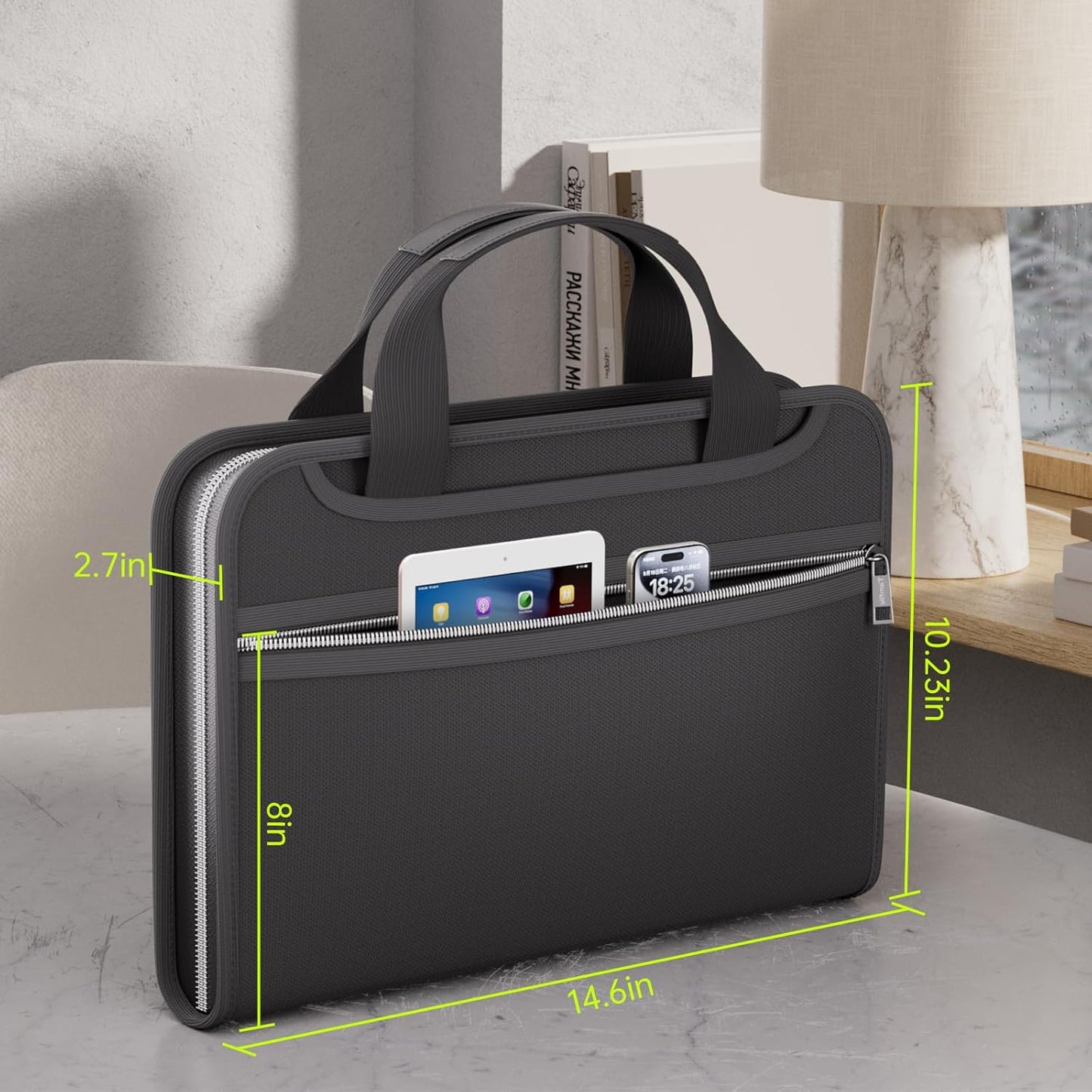 Tamfile Fireproof Accordion File Organizer with Handle, 13 Pocket Expanding File Folder with Zipper & Labels, File Folder with 3 Ring Binder, Multi Pockets Paper Organizer Folder for Letter A4 Files