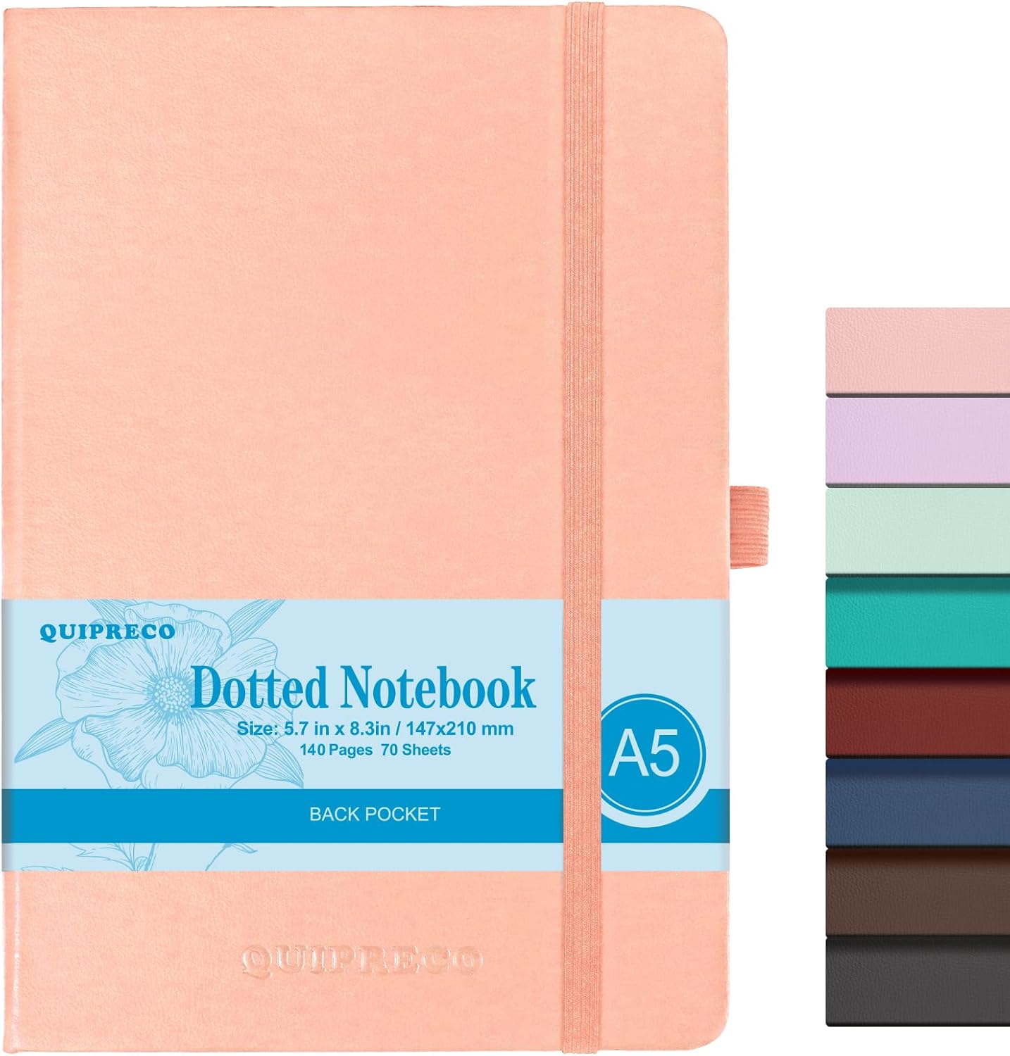 Bullet Dotted Hardcover Journal Notebook, A5 140 Pages 120Gsm Thick Paper for School,Note Taking,Work,Diary，5.7''*8.3'',Blush