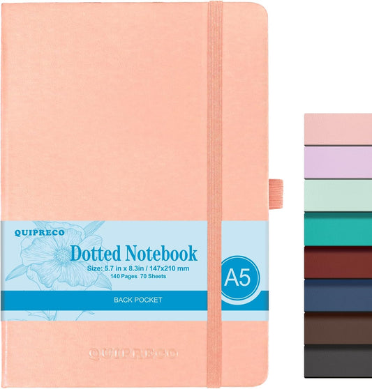 Bullet Dotted Hardcover Journal Notebook, A5 140 Pages 120Gsm Thick Paper for School,Note Taking,Work,Diary，5.7''*8.3'',Blush