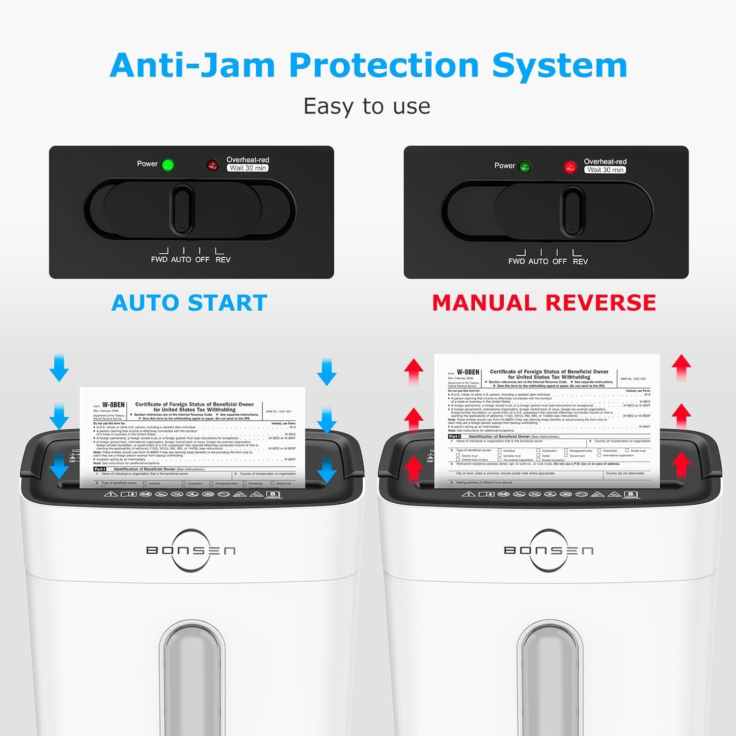 BONSEN Shredders for Home Office, 8-Sheet Cross Cut Credit Card Shredder, Small Paper Shredder for Home Use with 4 Gal Bin, P-4 High Security Level, White (S3101-W)