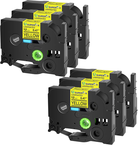 6PK Compatible for Brother P-Touch Label Maker Tape TZe-631 TZ-631 TZe631 TZ631 Black on Yellow 12mm 1/2 inch 0.47'' x 26.2ft Laminated TZe TZ Label Tape for PT-H300LI P700 P710BT P750W