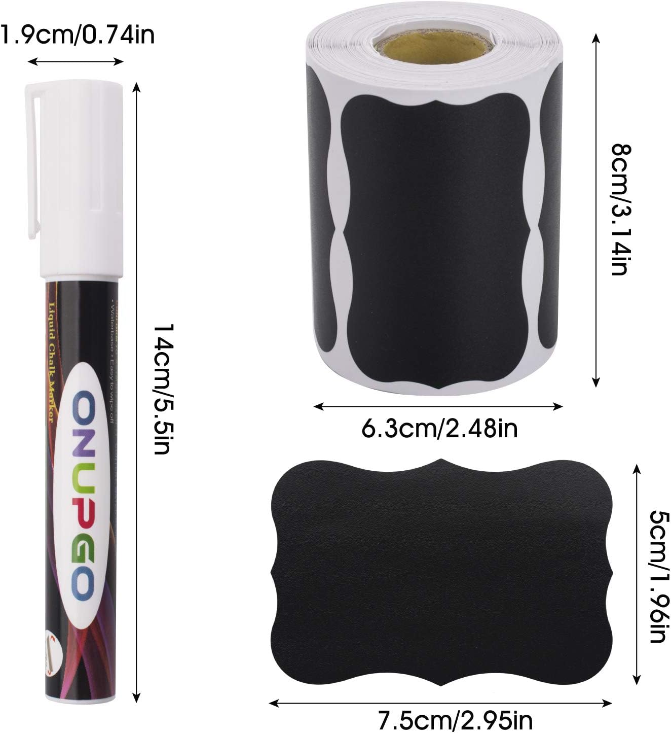 ONUPGO Chalkboard Labels-180pcs Waterproof Reusable Blackboard Stickers with 1 Liquid Chalk Marker for Mason Jars, Parties Decoration, Craft Rooms, Weddings, Storage, Organize Your Home & Kitchen