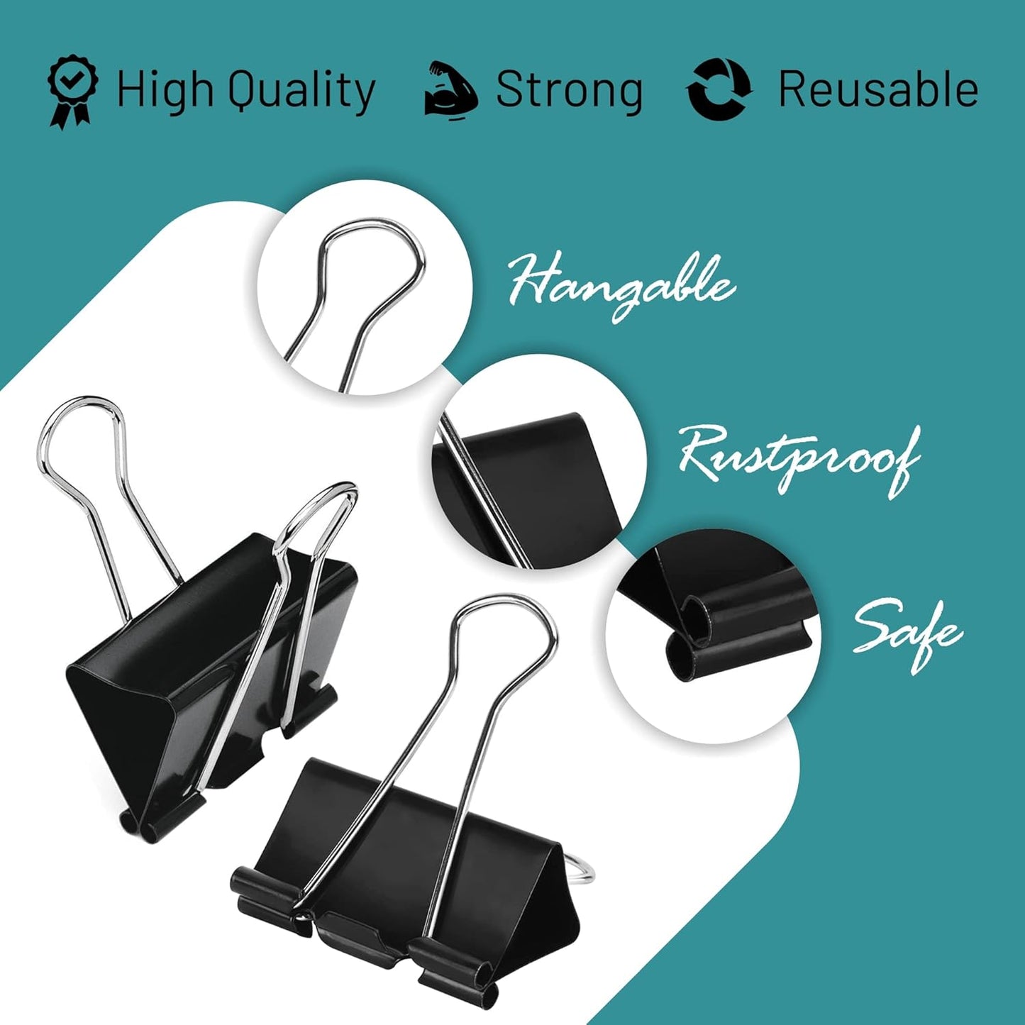 Binder Clips - 24 Medium Binder Clips, 1.25 Inch Black Paper Clamps, File Clip for Home, Office and School Supplies