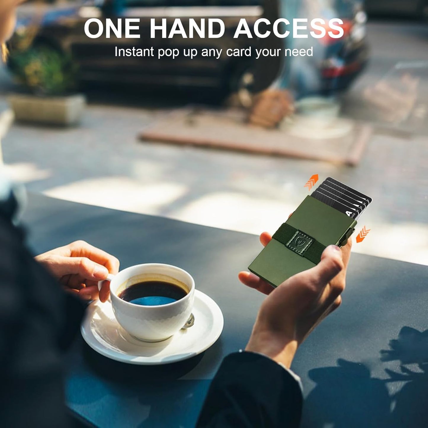 Slim Card Wallet,Minimalist Metal Wallets Pop Up Quick Access Card Holder for Men RFID Blocking Protection 12+ Card Capacity Expandable Backplate & Cash Band for Breast/Back/Front Pocket,Green