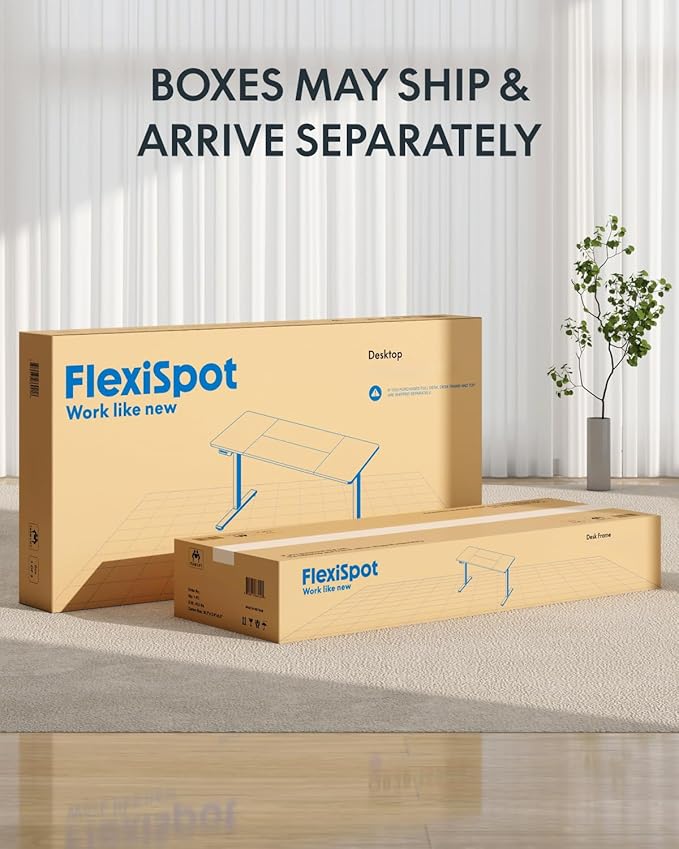 FLEXISPOT 63 x 32 Inch Large Standing Desk, Stand Up Desk with Splice Board, Rising Desks for Home Office, Office Desk with Cup Holder and Headphone Hook (White Frame + White Top, 2 Packages)