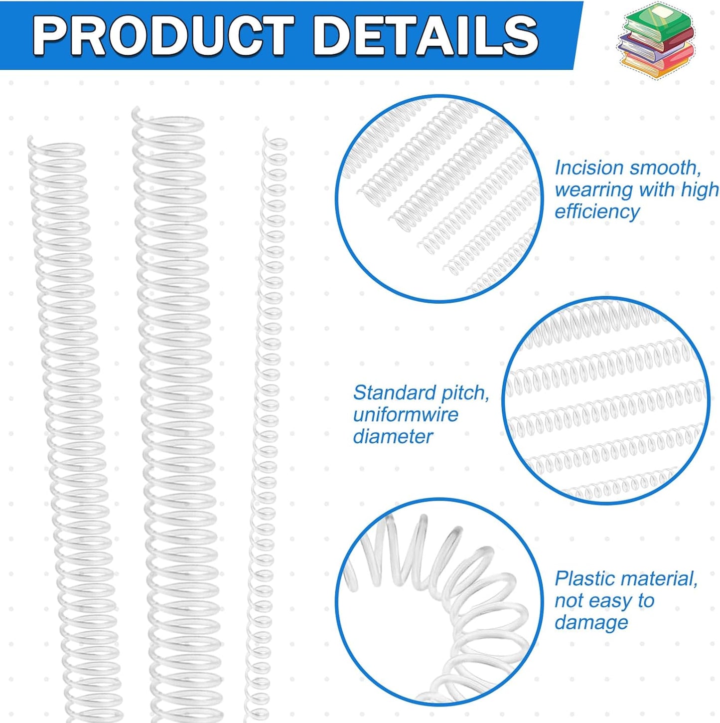 120 Pack Plastic Spiral Binding Coils Binder Binding Spirals Rings 8 Size Spiral Binding Wire Combs Spines Coils, 4:1 Pitch, 1/4 5/16 3/8 1/2 9/16 5/8 3/4 7/8 Inch (Transparent)