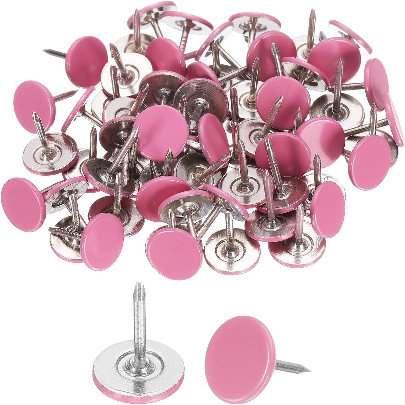 uxcell 100Pcs Upholstery Tacks, 11mmx13mm Flat Head Thumb Tack Decorative Furniture Nails Push Pins for Furniture Sofa Headboards, Pink