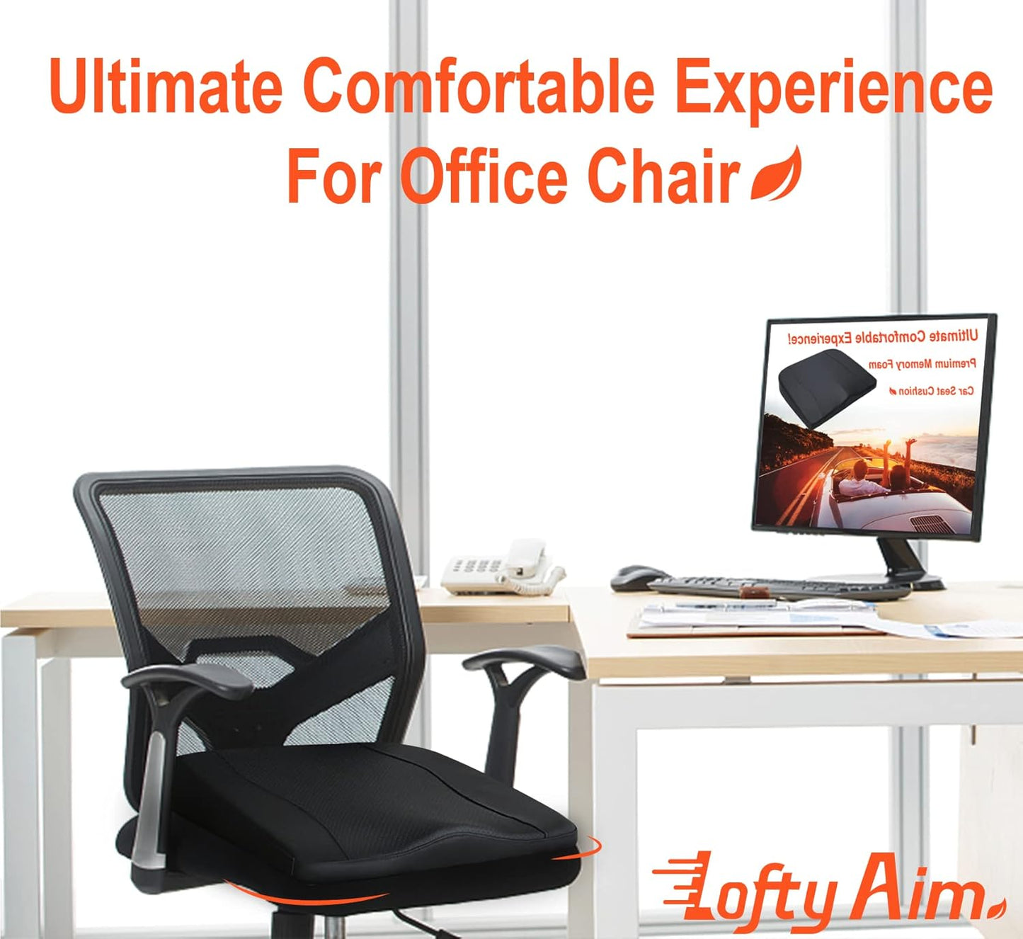 Car Seat Cushion, Comfort Memory Foam Car Cushions for Driving - Sciatica & Lower Back Pain Relief, Driver Seat Pillow for Auto, Office Chair, Wheelchair - Classic Black