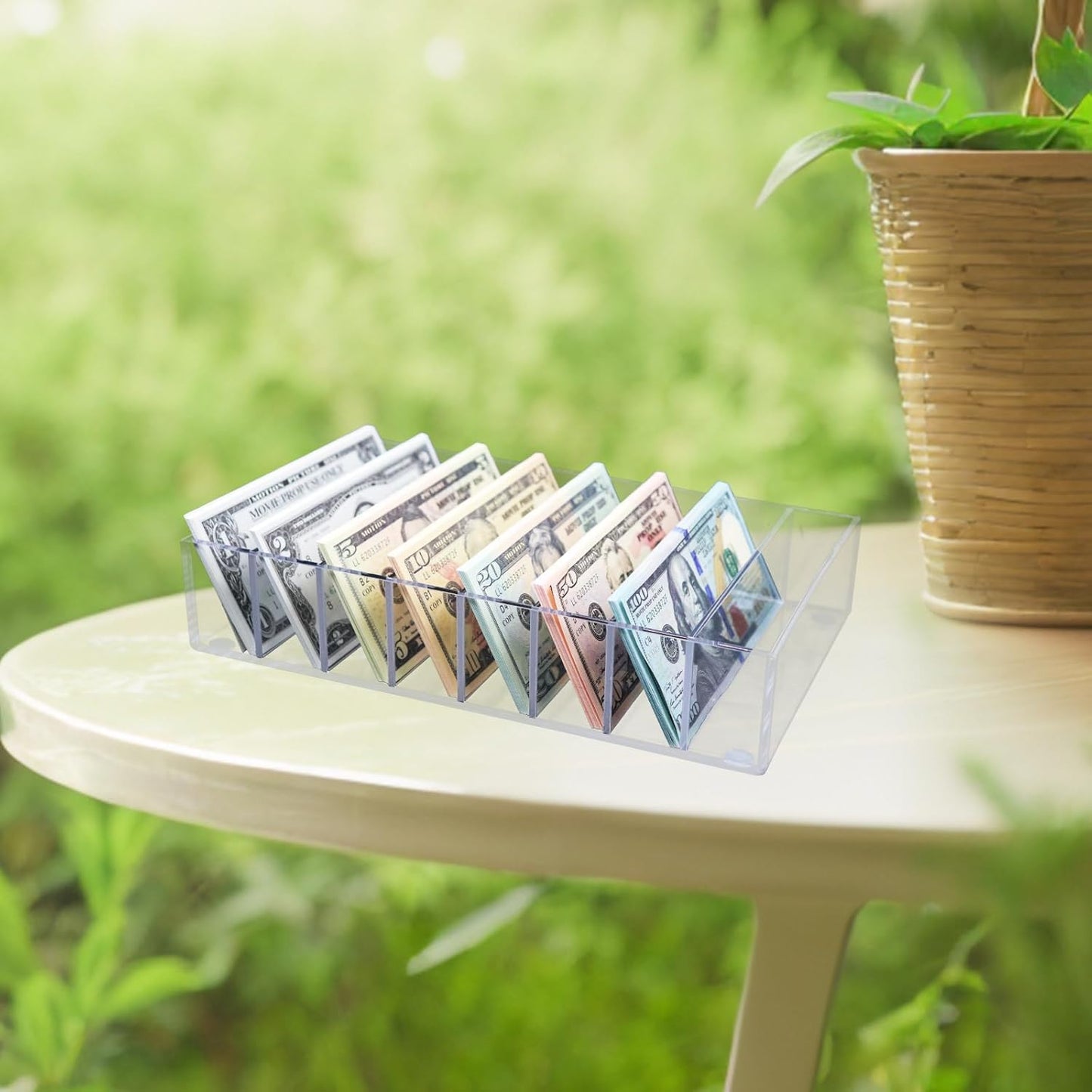 Money Organizer for Cash, 8 Compartment Transparent Acrylic Money Holder, Cash Tray, Cash Box, Cash Organizer for Bills
