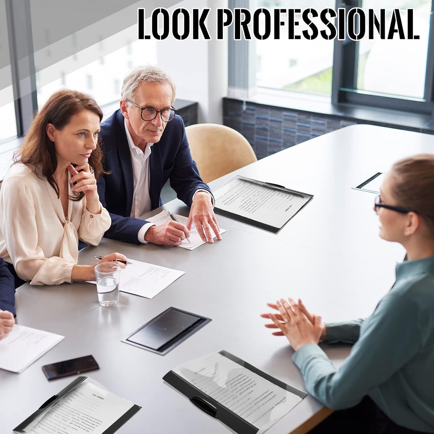 Teling 48 Pcs Report Covers with Sliding Bar Clear Plastic Presentation Folders 9.4 x 11.8 Inches Paper Binder Pocket Folder for Back to School Classroom Business Files Document Office (Black)