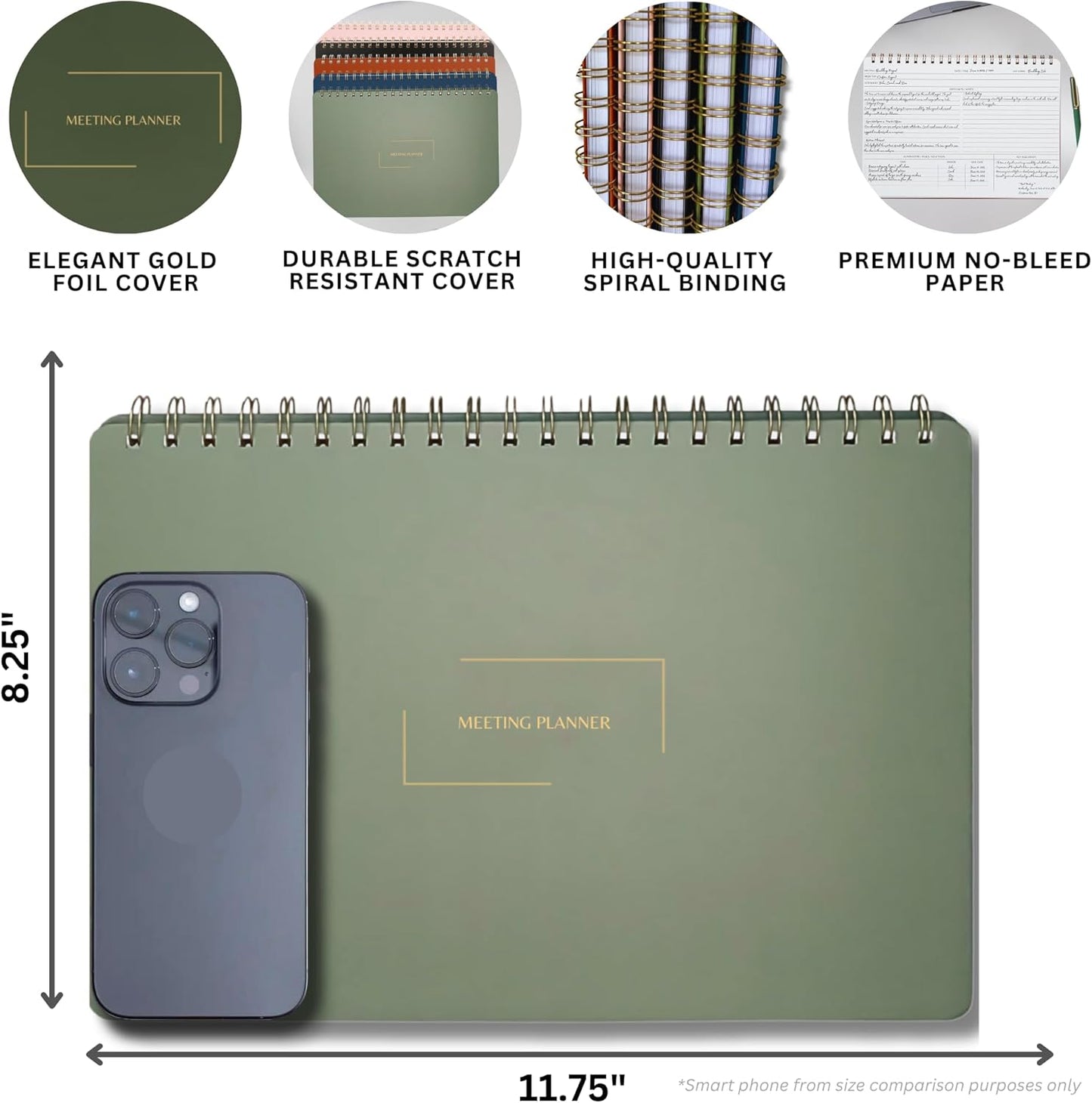 | Meeting Notebook for Work | 8.25" x 11.75" | Project Planner | Simple Design | Multiple Layouts | Office and Business Planner (Black, Meeting Planner - Landscape)