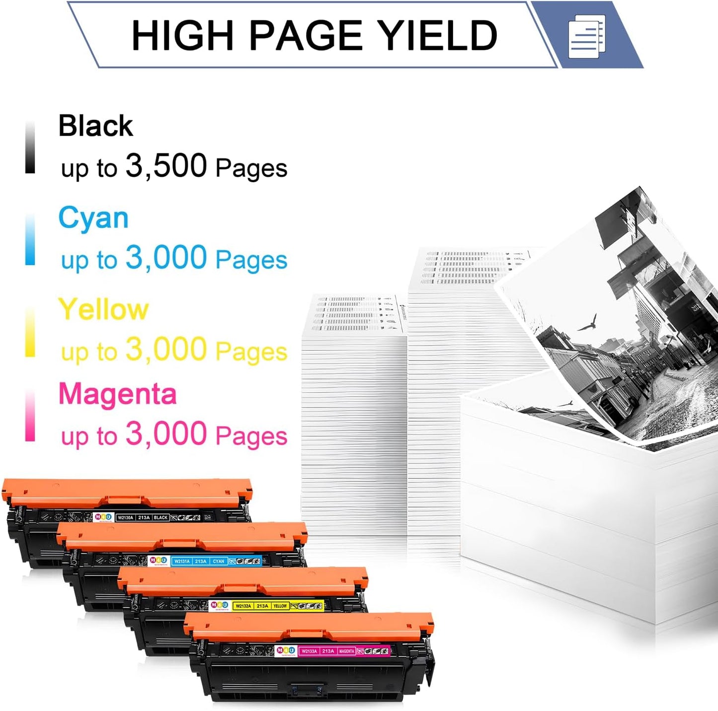 213A Toner Cartridges 4 Pack Compatible with 213A W2130A 213X W2130X(with Chip) for Enterprise 5700dn 6700dn 6701dn, Flow MFP 5800 6800, MFP 5800 6800(Black Cyan Yellow Magenta)